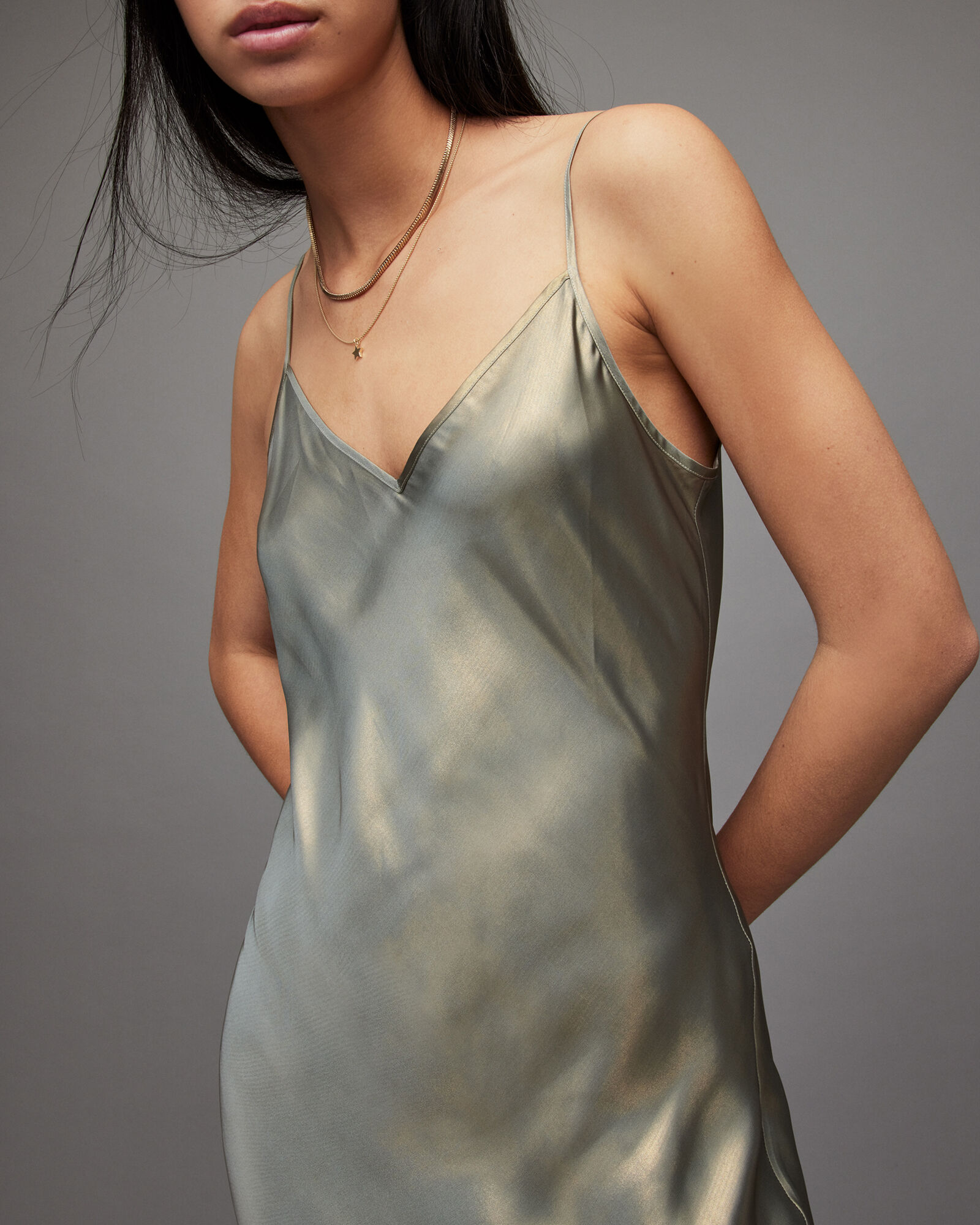 Rosetta 2In1 Tinsel Dress KHAKI/GOLD/SILVER ALLSAINTS US