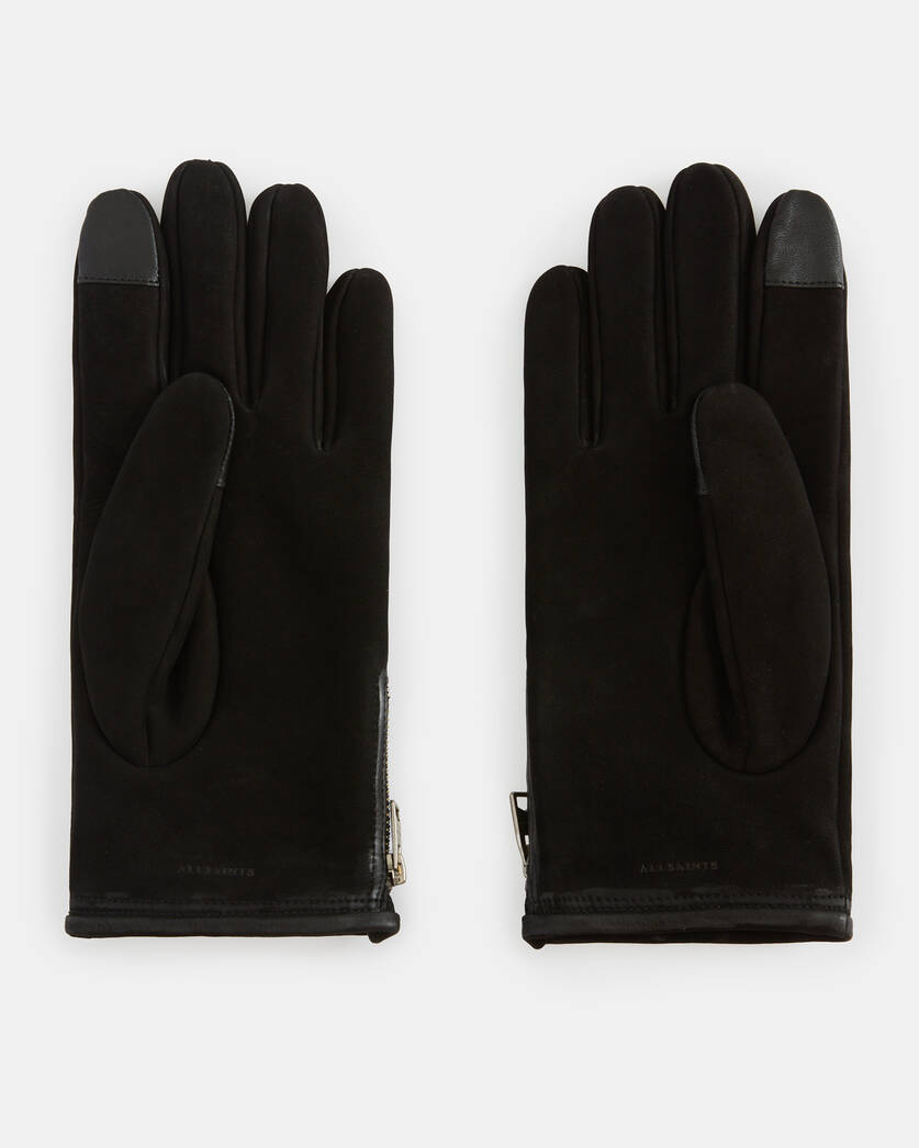 Dylan Nubuck US Leather Black Zip | ALLSAINTS Gloves
