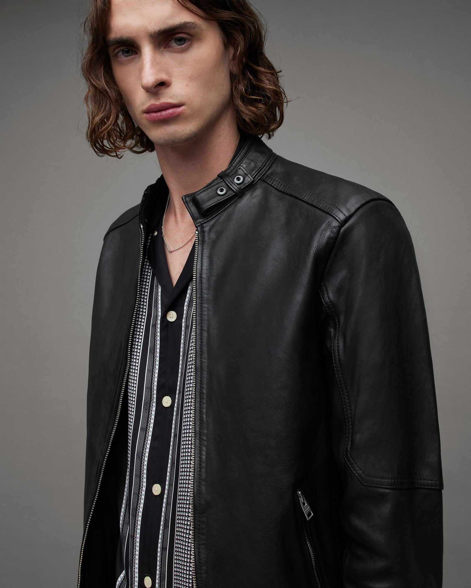 Cora Leather Snap Collar Jacket
