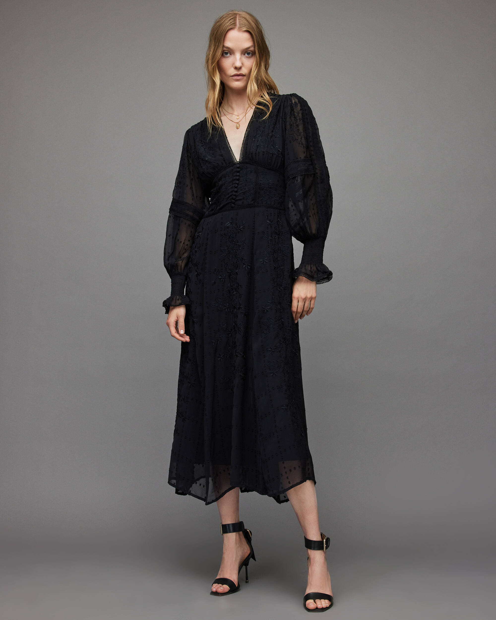 Josephine Embroidered Dress Black | ALLSAINTS US