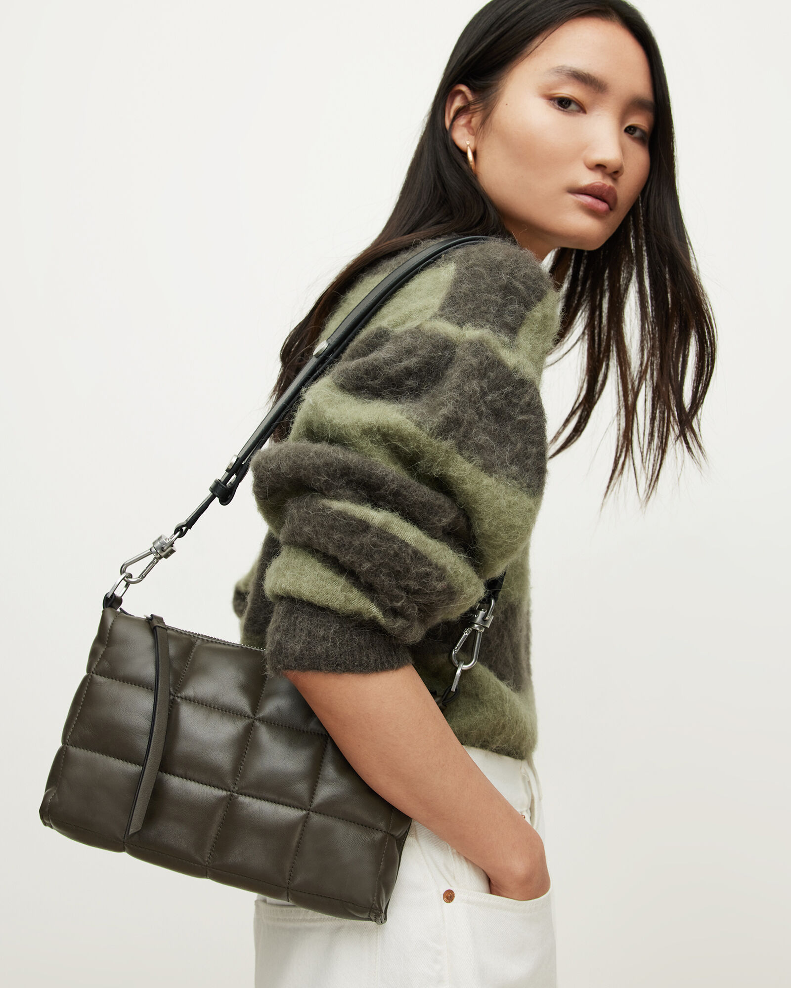 Eve Leather Quilted Crossbody Bag Olive ALLSAINTS US