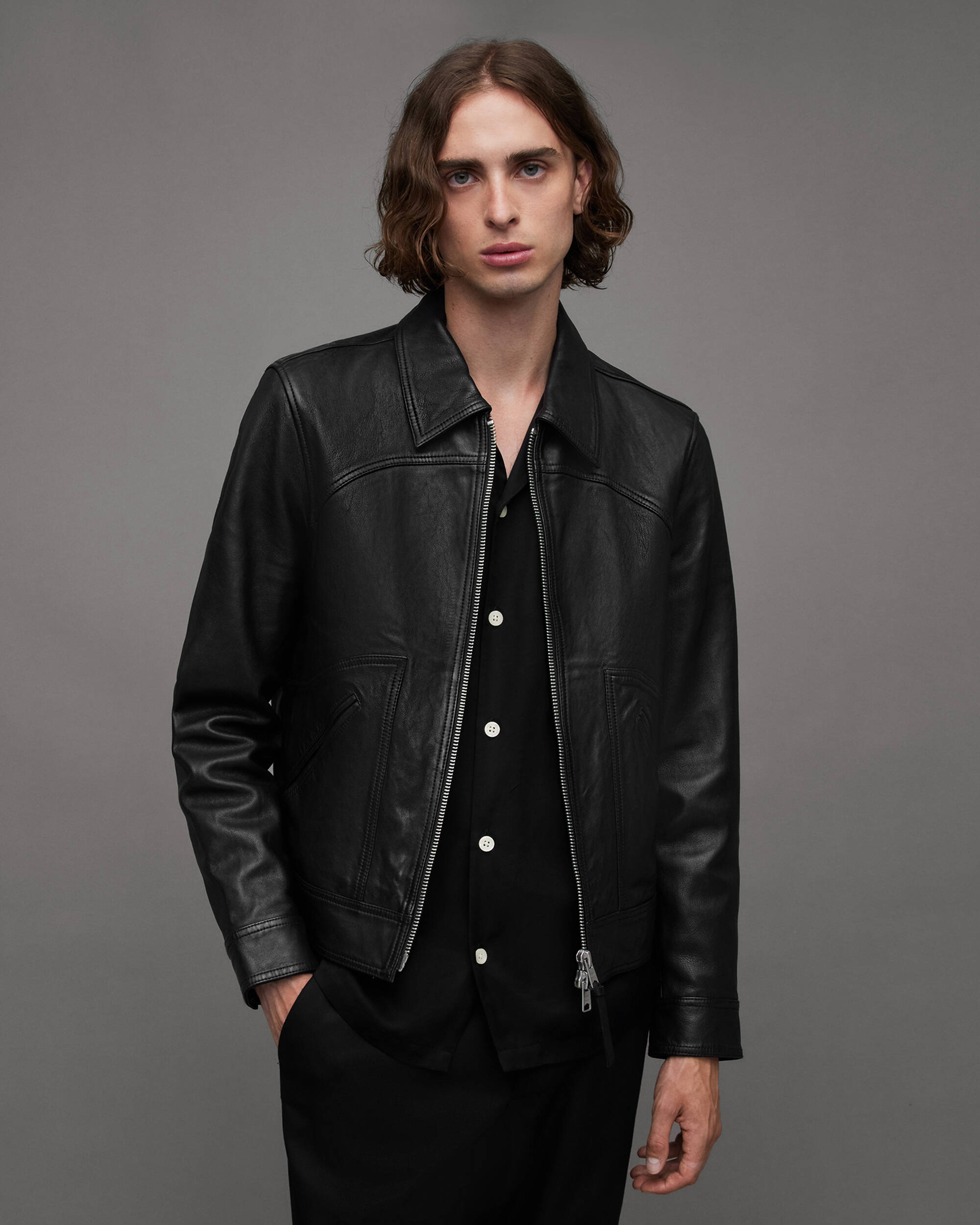 Jun Boxy Cropped Leather Jacket