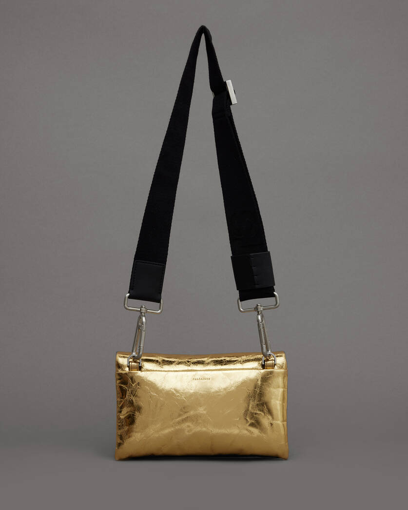 Bottega Veneta gold tone metallic leather mini clutch bag