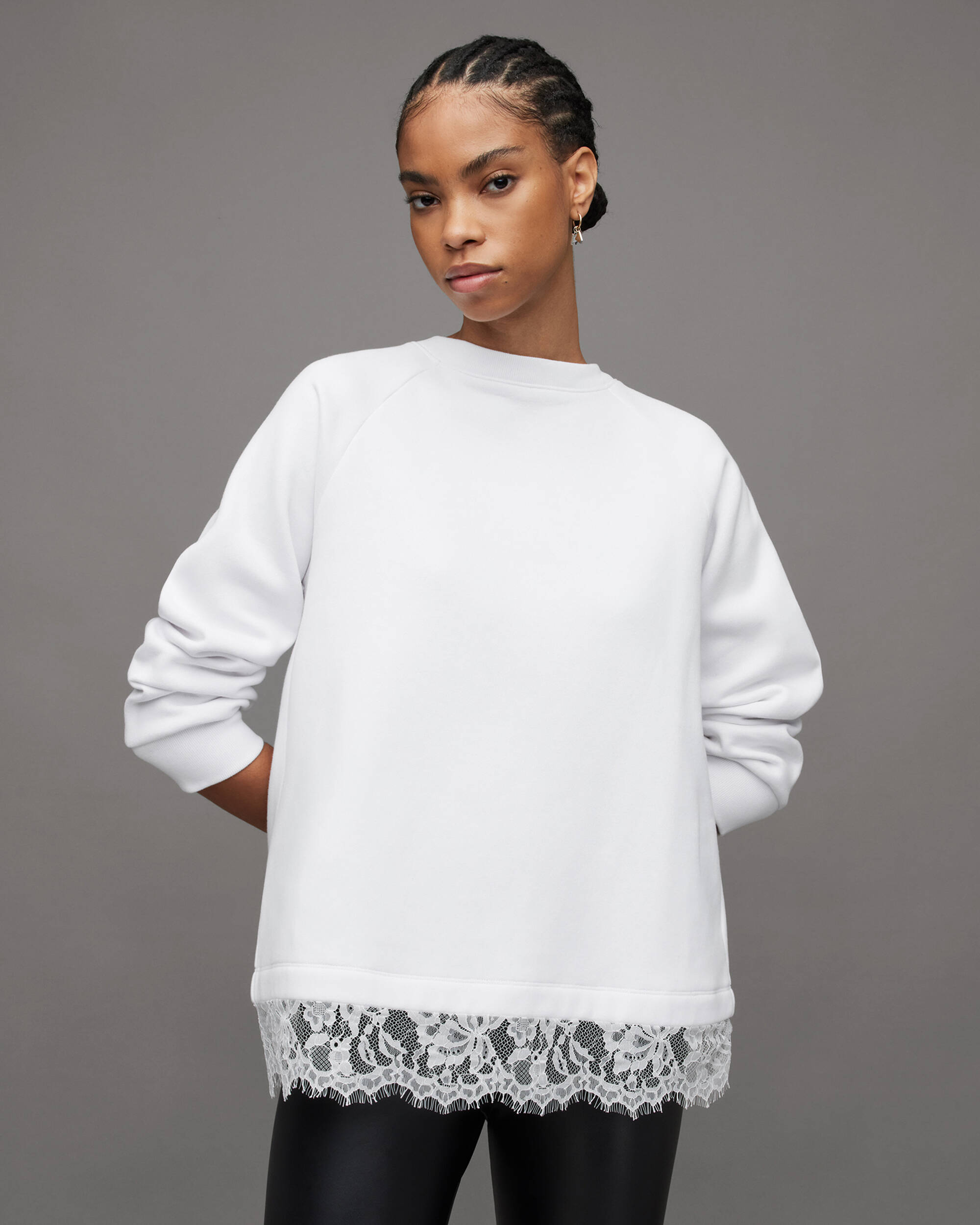Lee Relaxed Pleated Lace Trim Sweatshirt  large image number 1