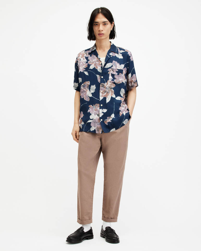 BLUE Fit Floral Print US Zinnia Shirt ALLSAINTS | Relaxed ADMIRAL