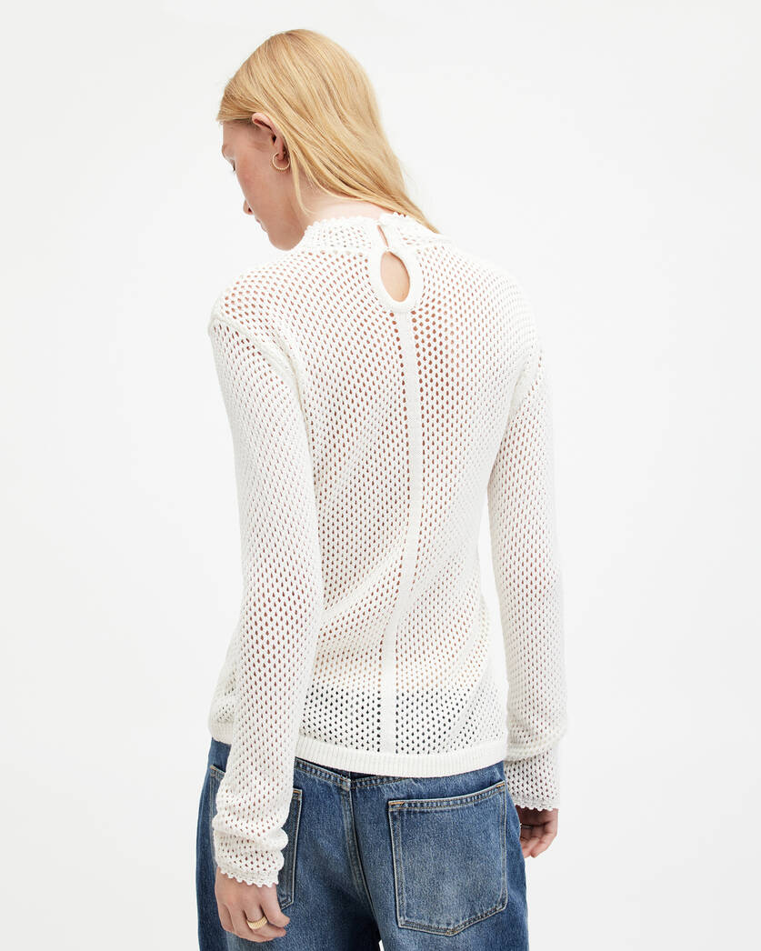 ALLSAINTS Chalk Sweater | US Roll Neck Stitch Open Avril White