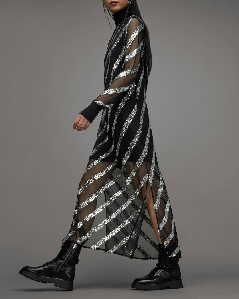 Juela Mesh Striped Sequin Midi Dress  large image number 5