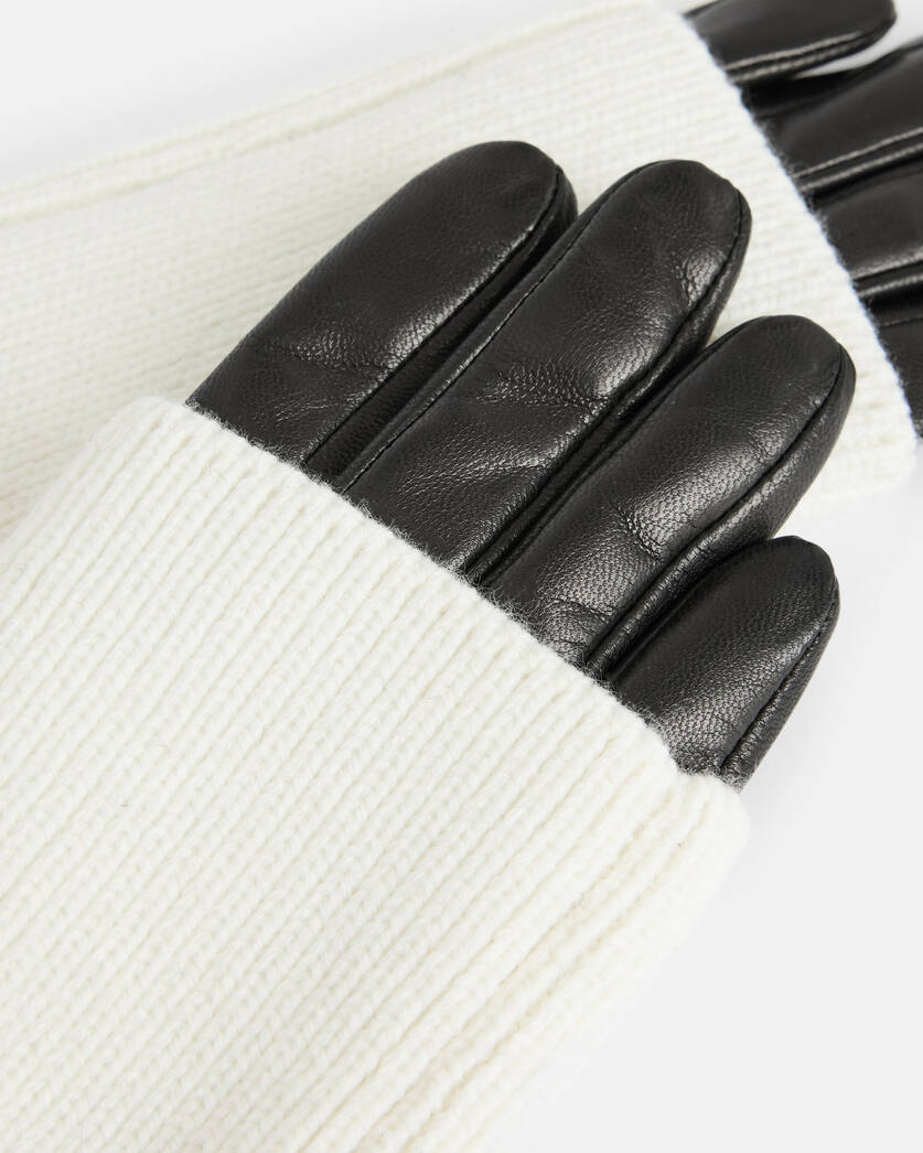 ALLSAINTS US Chalk Leather Zoya White Gloves Extendable Cuff Knit |