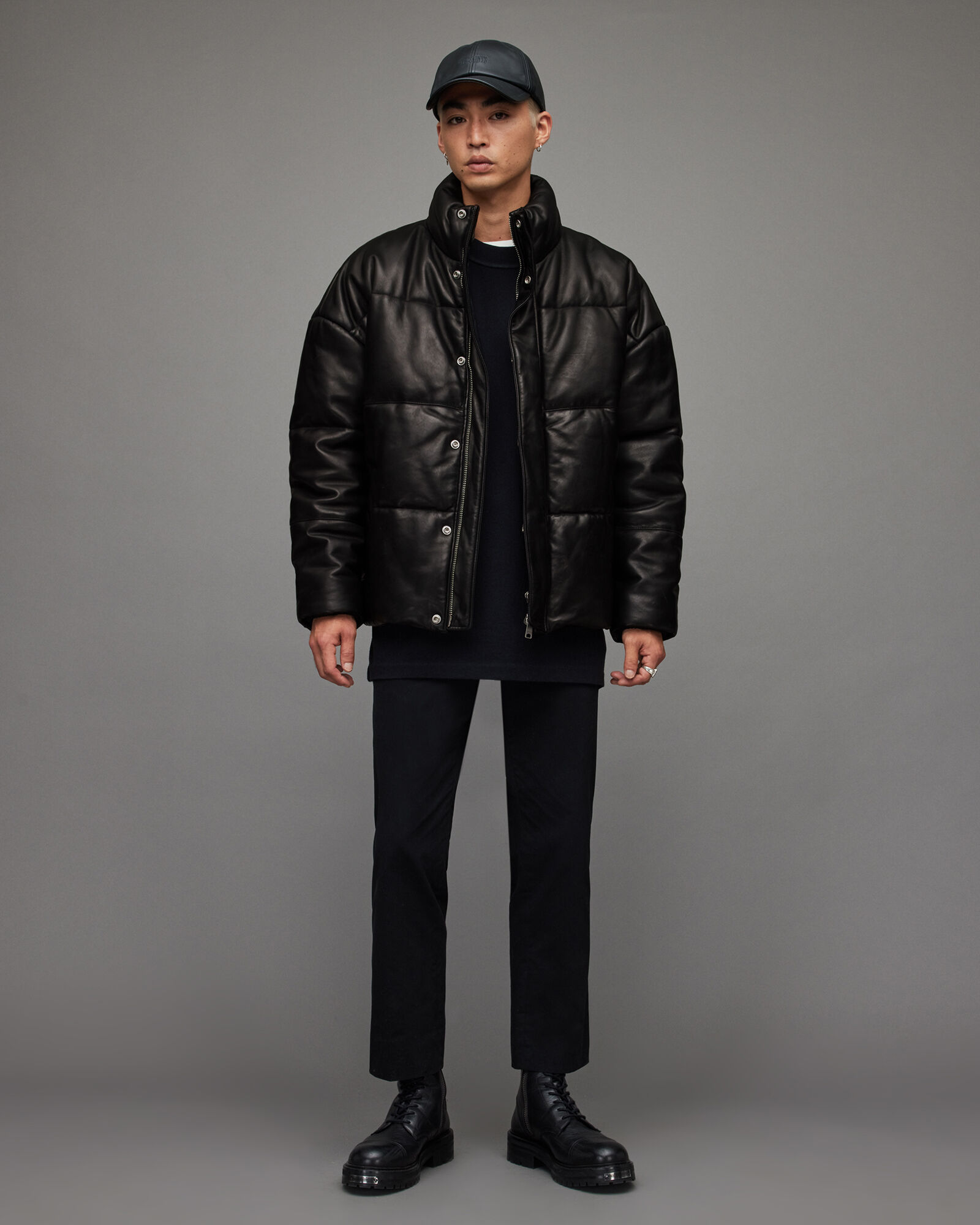 Mercer Leather Puffer Jacket Black ALLSAINTS US
