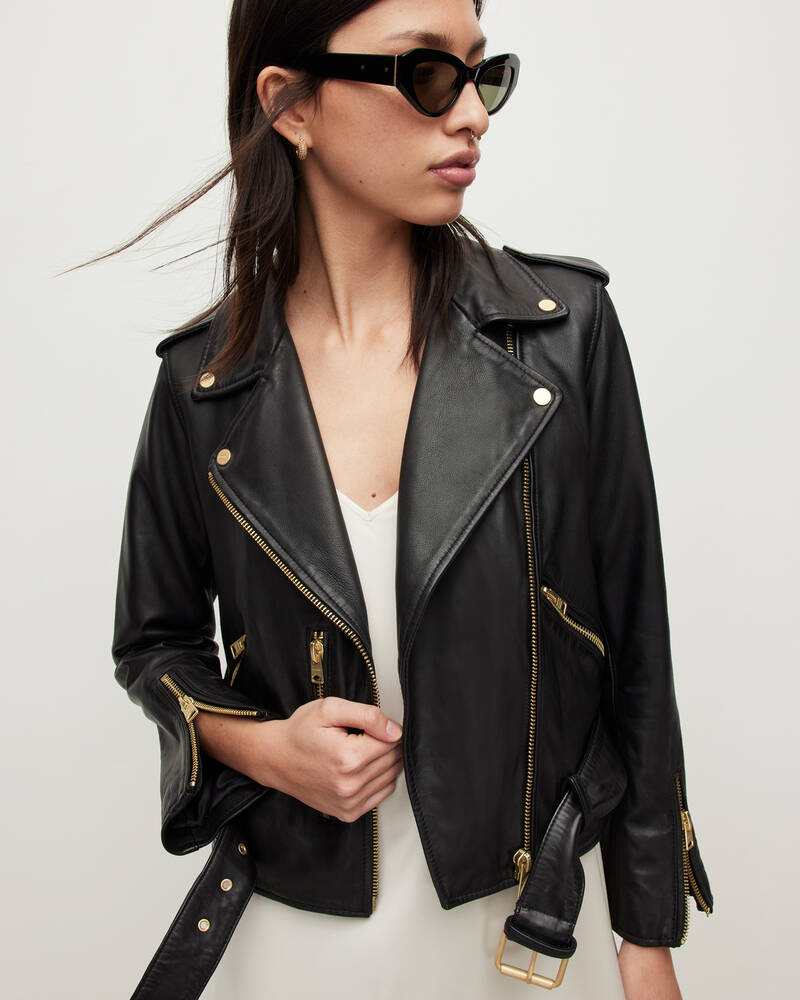 Balfern Gold Leather Biker Jacket BLACK/GOLD | ALLSAINTS US
