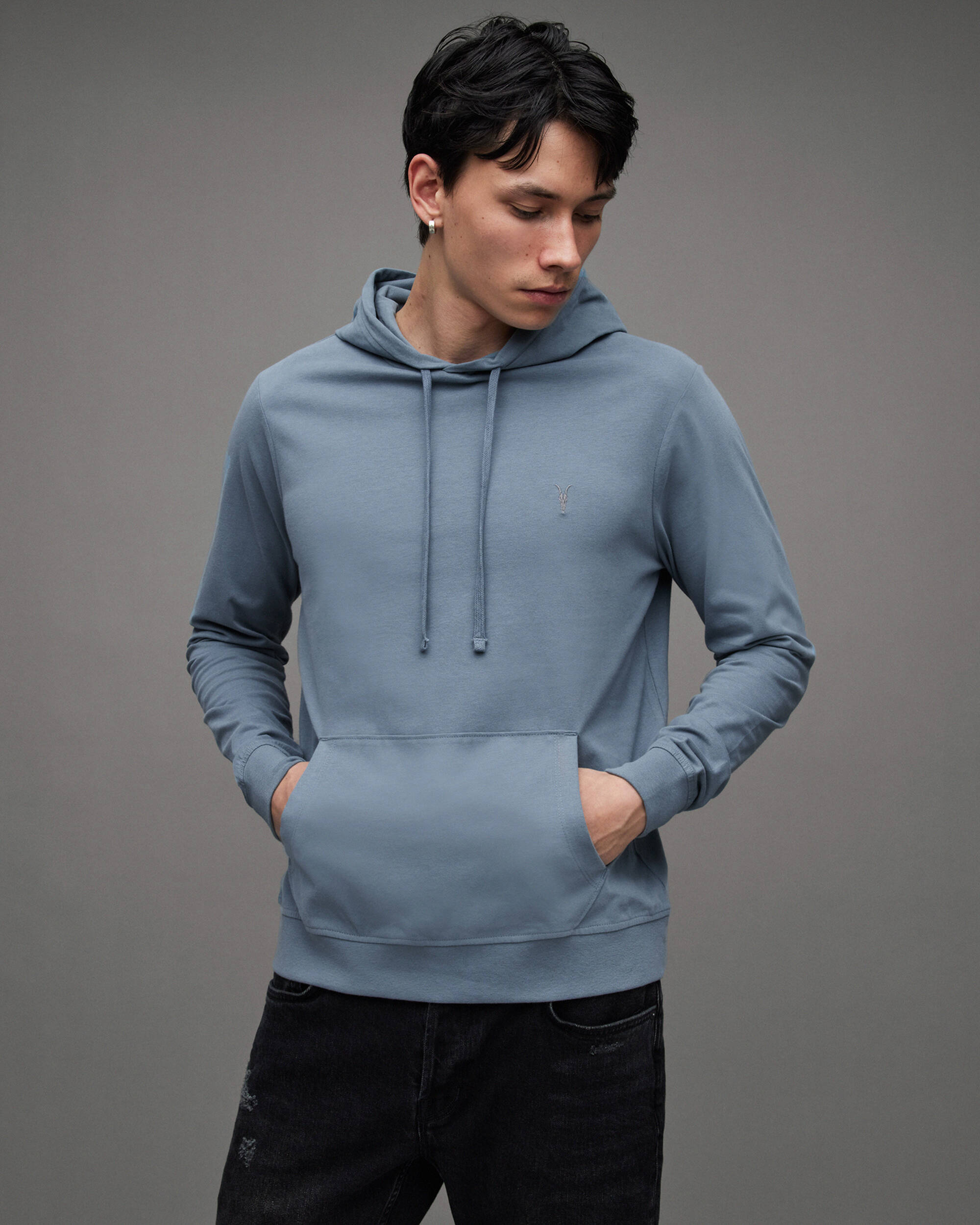 Brace Brushed Cotton Pullover Hoodie SHALLOW BLUE | ALLSAINTS US