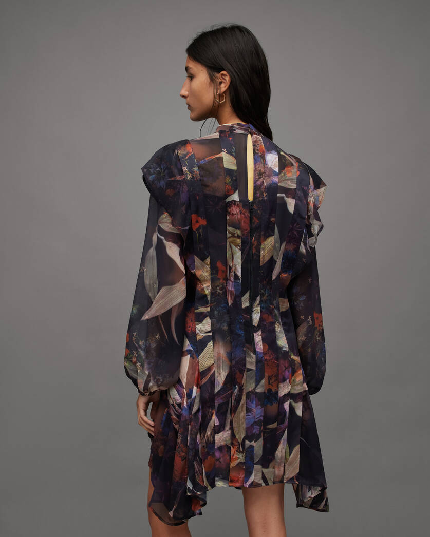 AllSaints Women's Fleur Long Sleeve Tippi Dress - Multi - Size 6 UK/2 US - Rust Brown