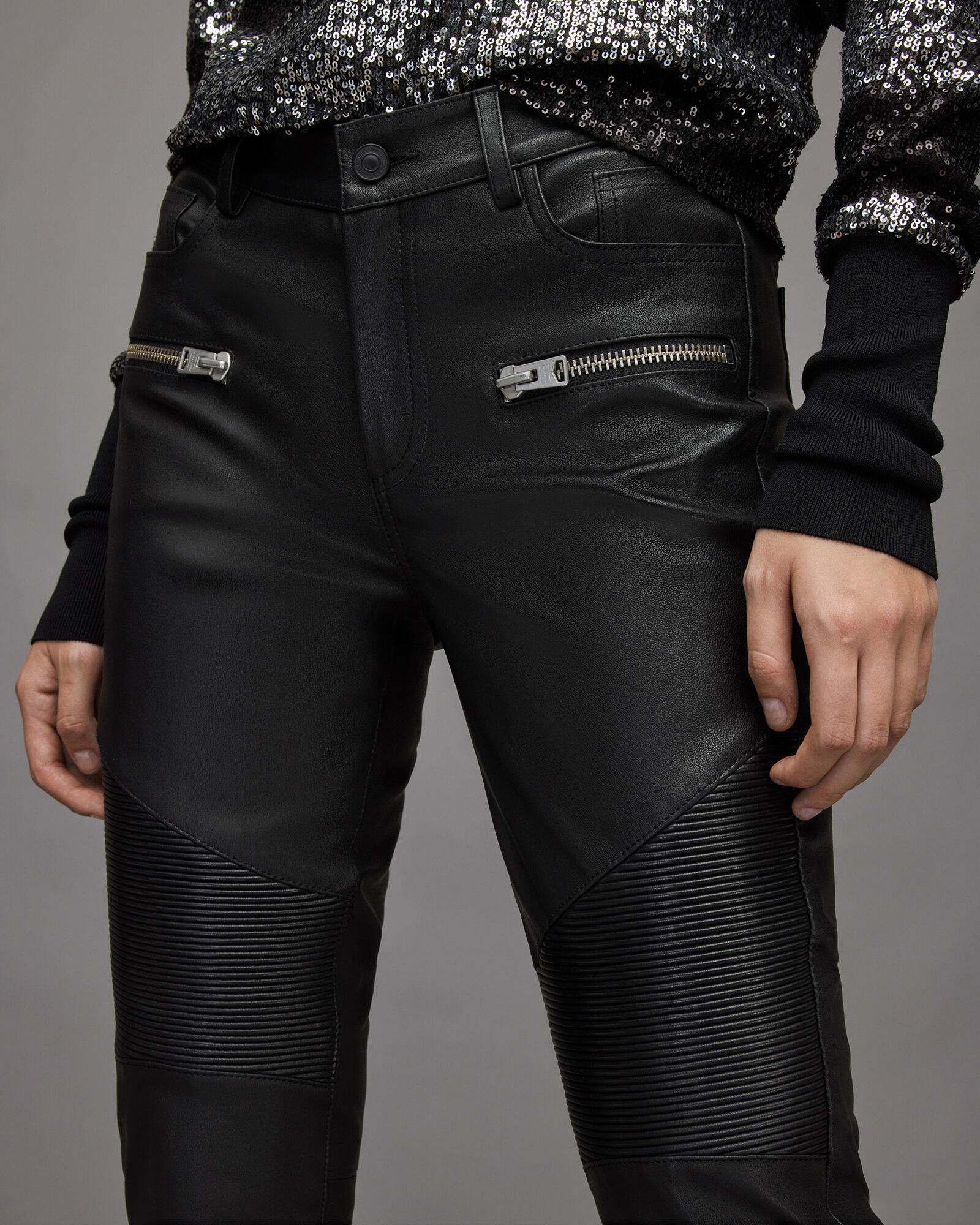 Suri Leather Biker Jeans Black | ALLSAINTS US