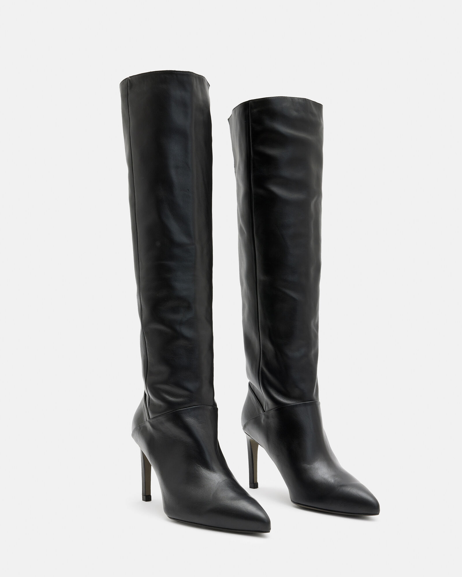 Odyssey Knee High Folding Leather Boots Black | ALLSAINTS US