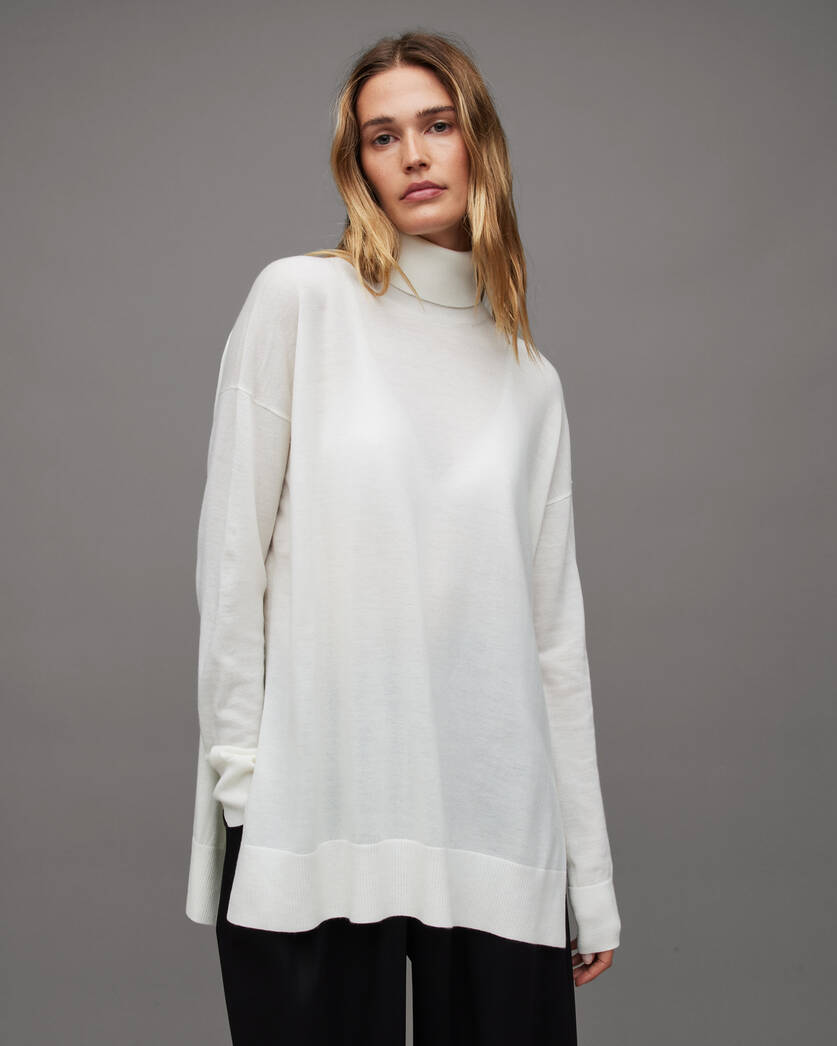 Gala Roll Neck Relaxed Merino Sweater Chalk White | ALLSAINTS US