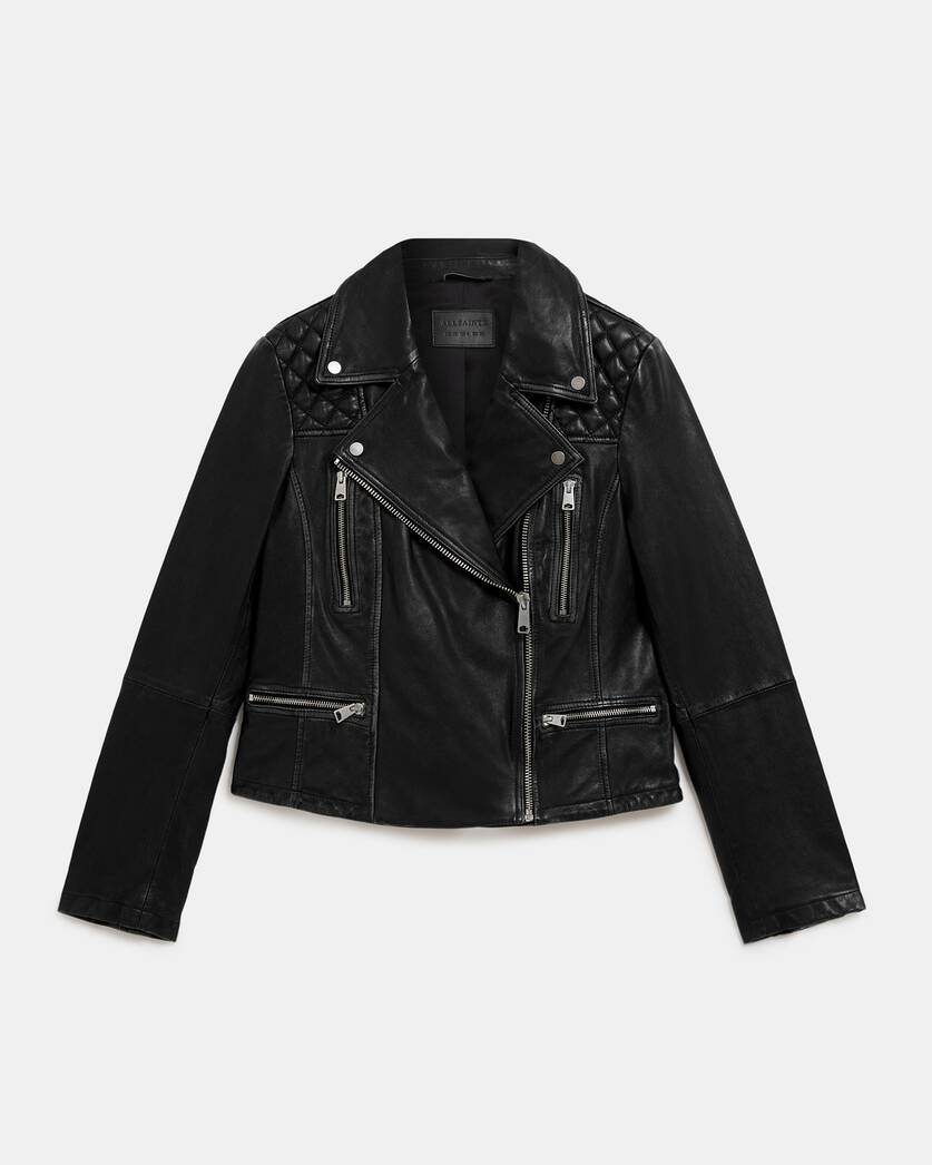 Cargo Distressed Leather Biker Jacket Black/Grey | ALLSAINTS US