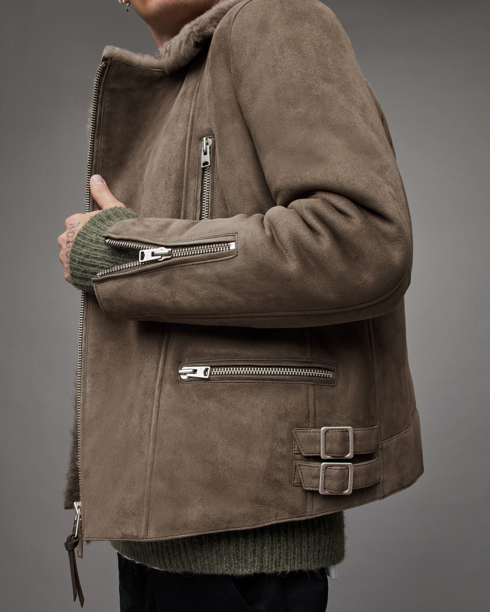 Dylan Shearling Biker Jacket INOX GREY ALLSAINTS US