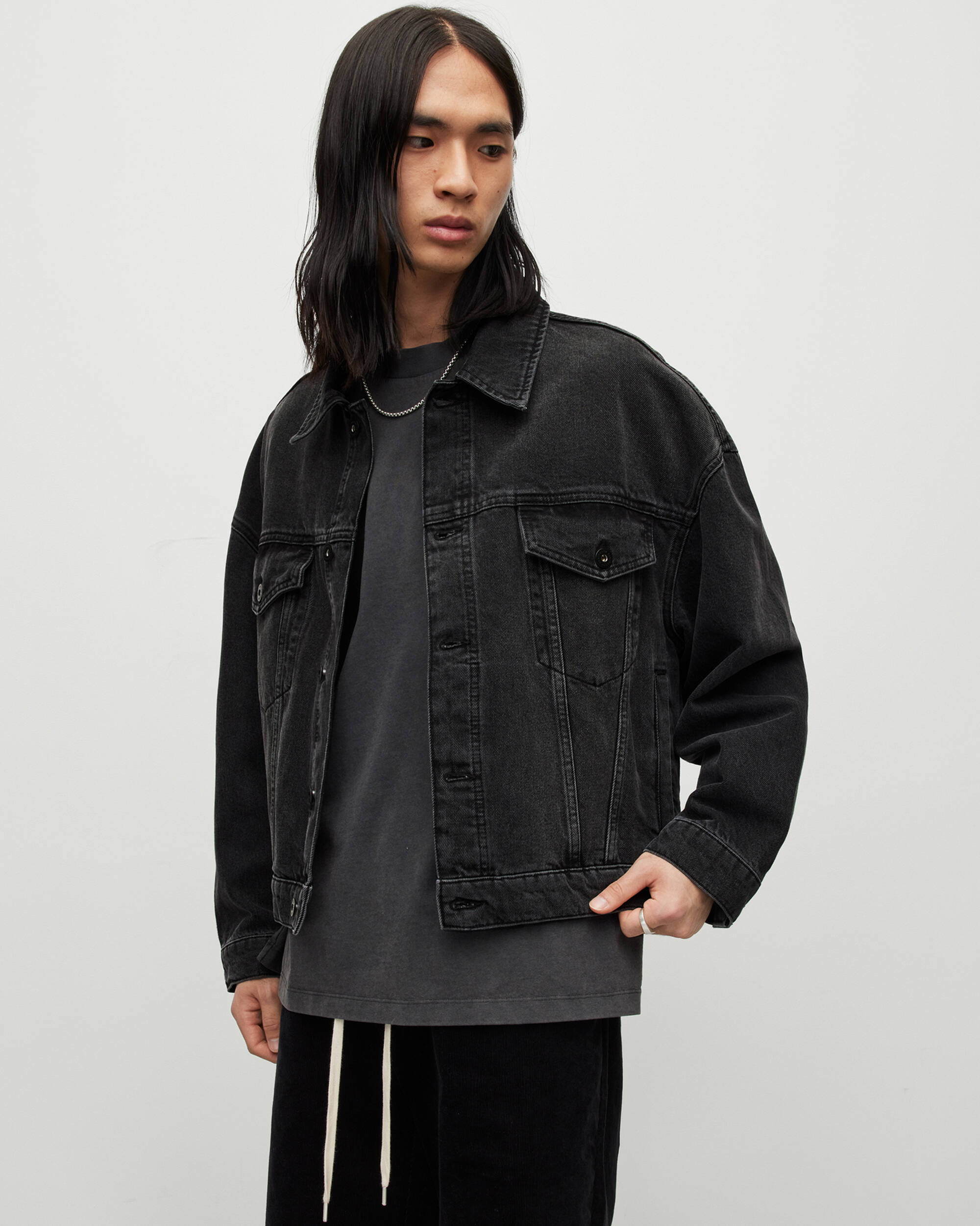 Avets Oversized Denim Jacket Washed Black | ALLSAINTS US