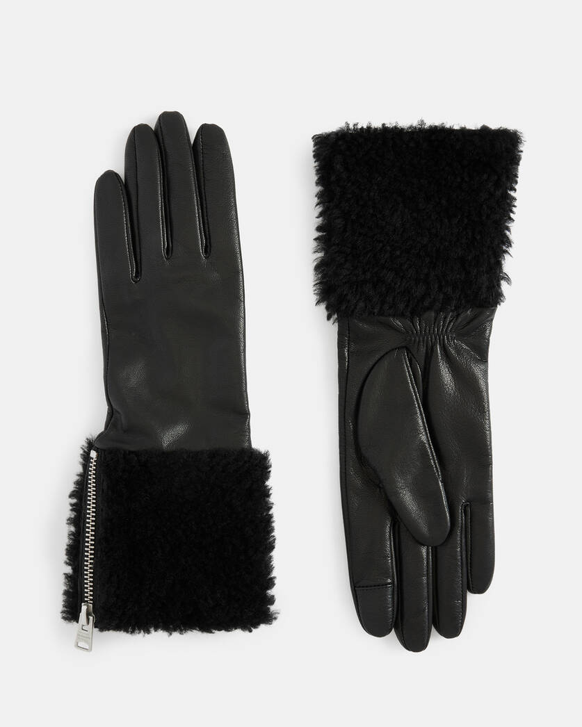Sasha Leather Faux Shearling Trim Gloves  large image number 1