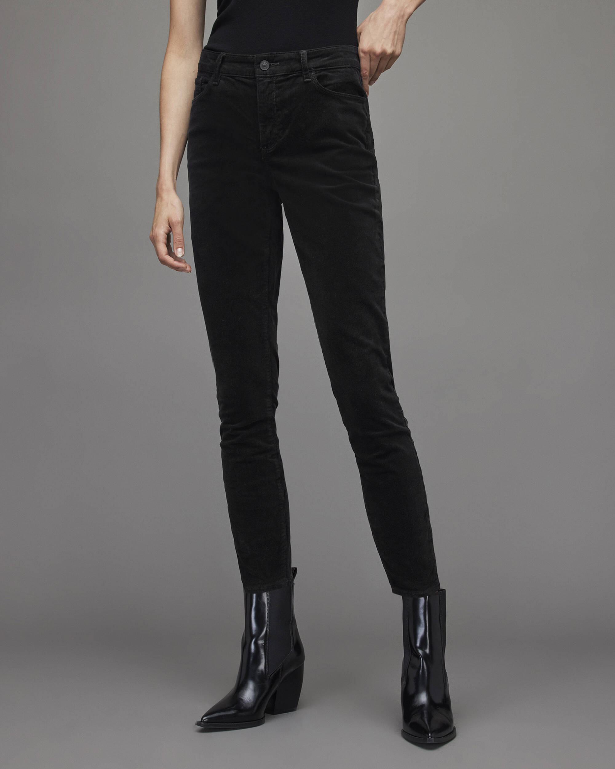 Miller Mid-Rise Corduroy Skinny Jeans Black | ALLSAINTS US
