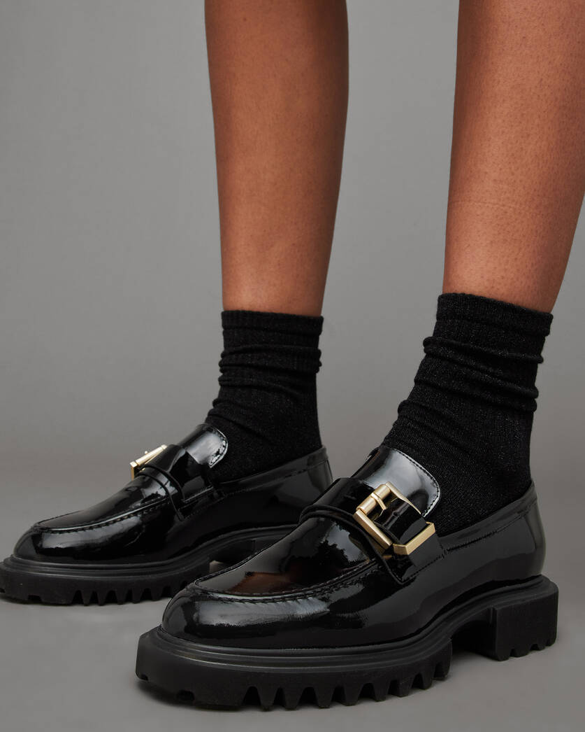 AllSaints Emily Patent Loafer Women's Flat Shoes Black : 6 M