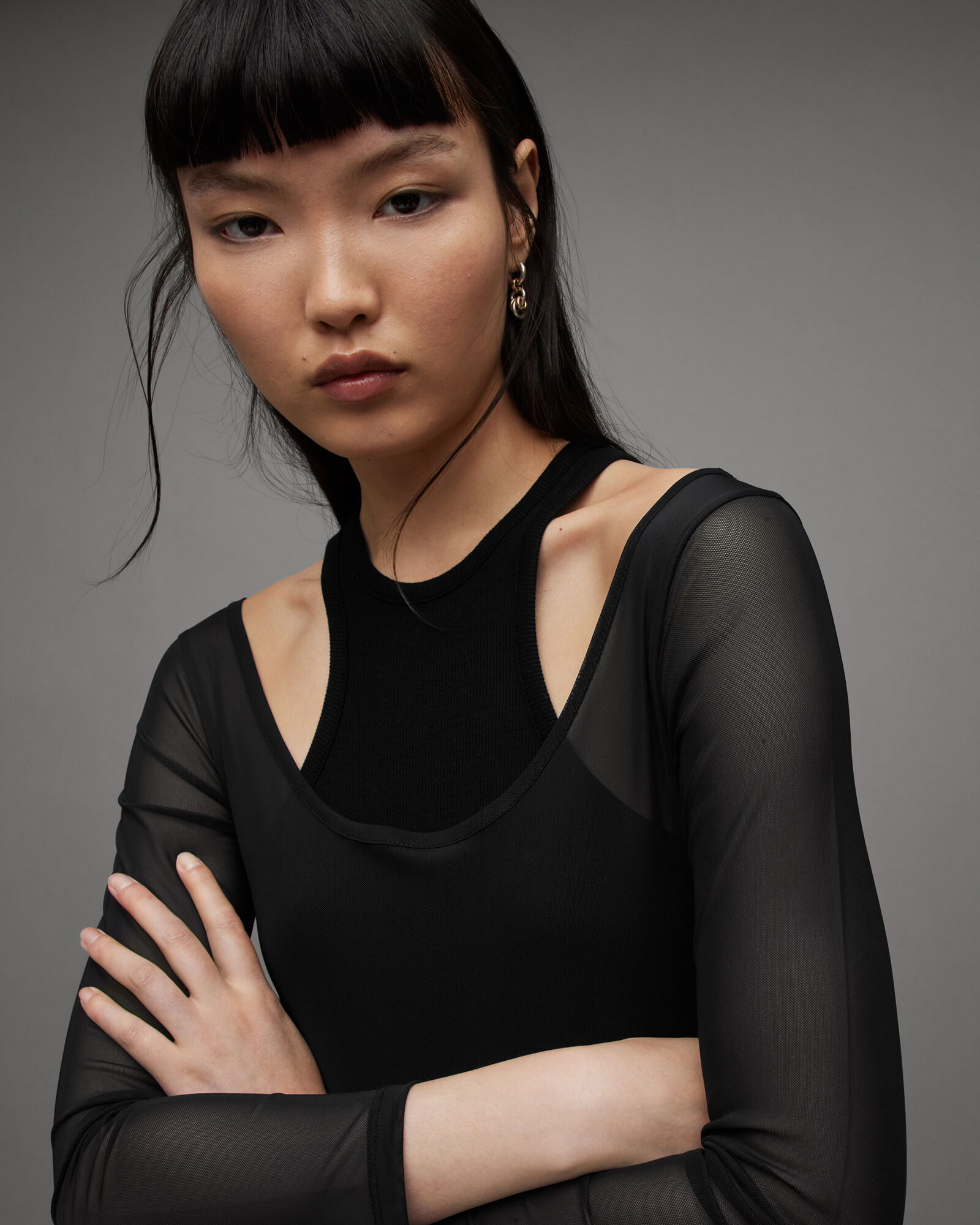 Nori Double Layered Racer Mesh Bodysuit Black ALLSAINTS US