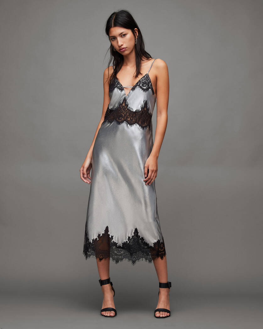 Ophelia Metallic Lace Trim Maxi Dress