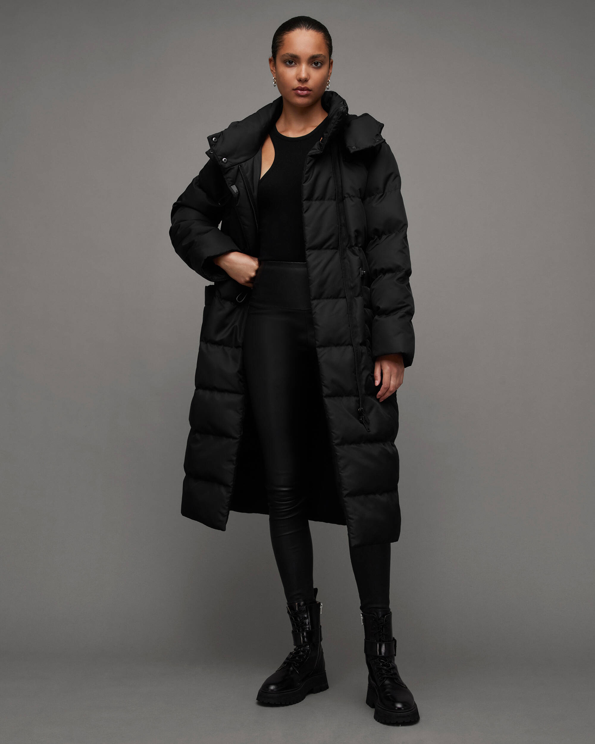 Allana Oversized Long Quilt Puffer Coat Black | ALLSAINTS US