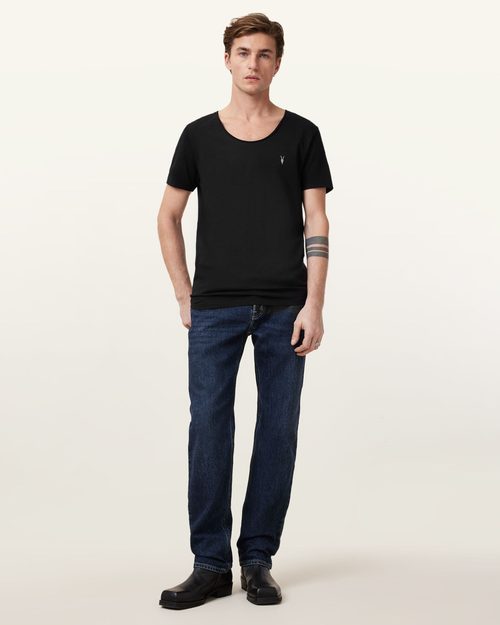 Faris Scoop Neck Slim Fit TShirt Jet Black ALLSAINTS US