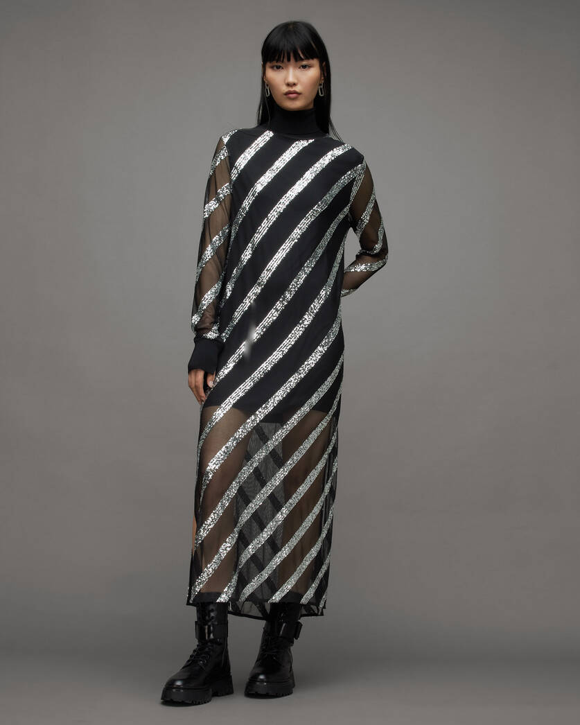 Juela Mesh Striped Sequin Midi Dress  large image number 6
