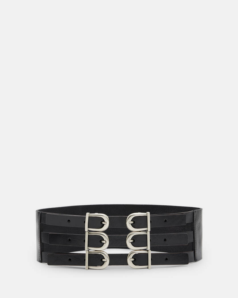 Briony Wide Leather Waist Belt BLACK/ANTQ NICKEL