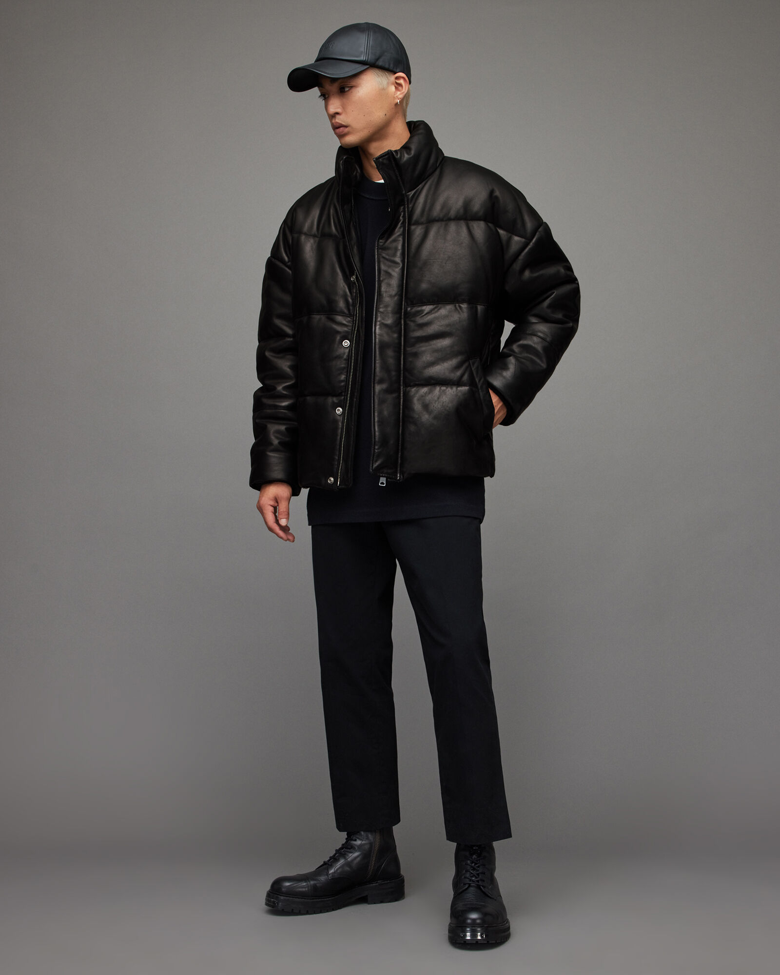 Mercer Leather Puffer Jacket Black | ALLSAINTS US