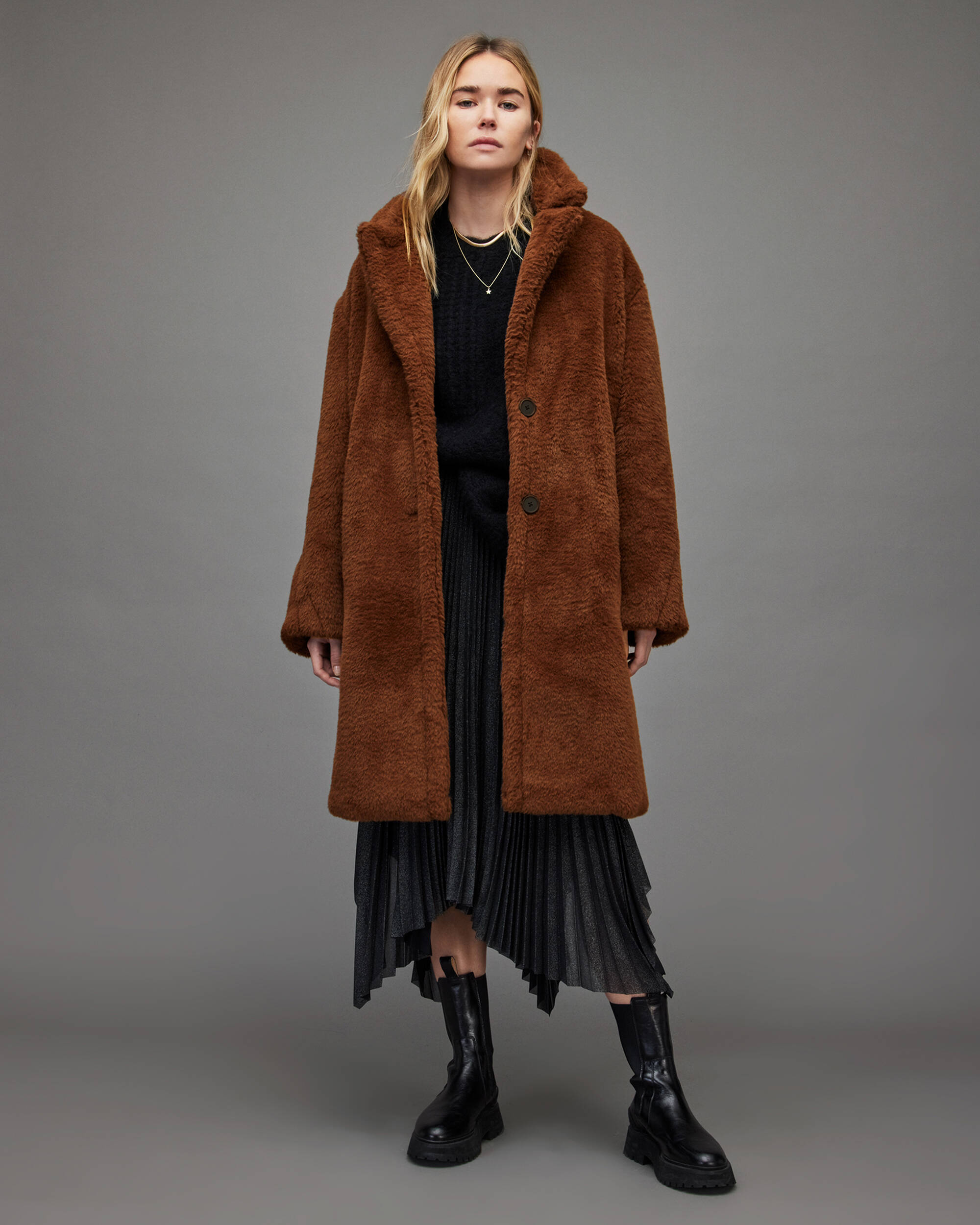 Doria Faux Fur Coat Brown | ALLSAINTS US