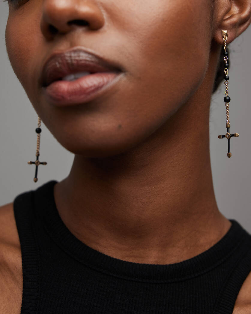 Lyra Cross Earrings BLACK/WARM BRASS