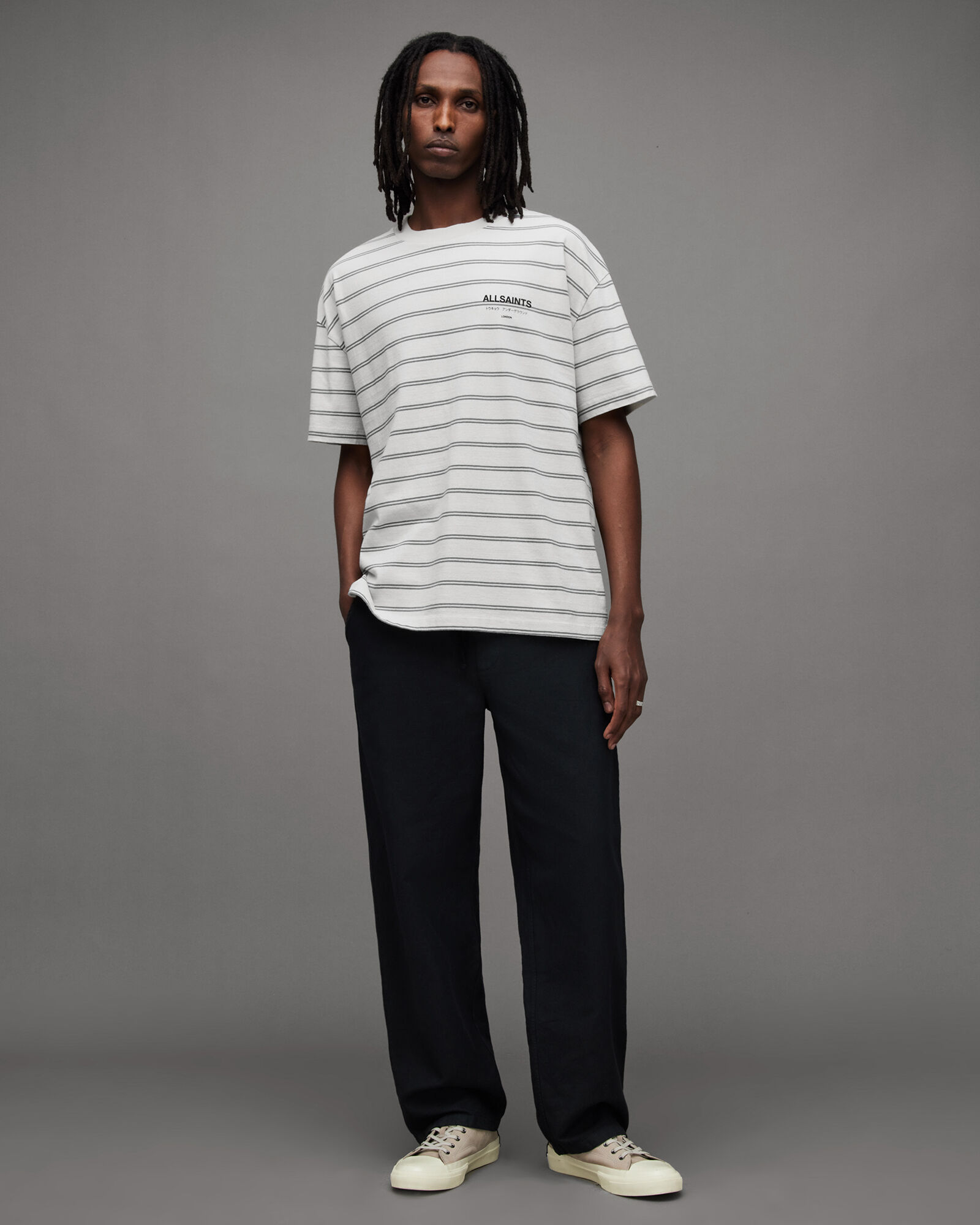 Underground Oversized Stripe T-Shirt SPECKLE GRY/GREY | ALLSAINTS US