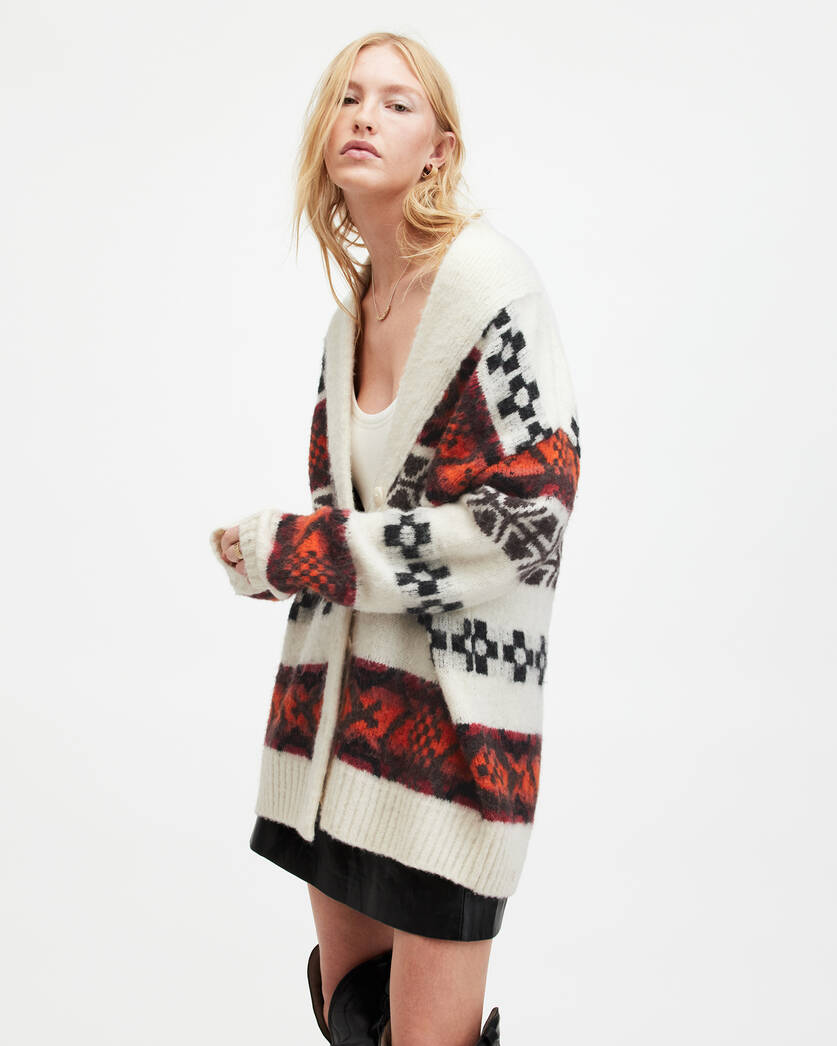 Billy Fair Isle Chunky Relaxed Cardigan CHALK WHITE/RED