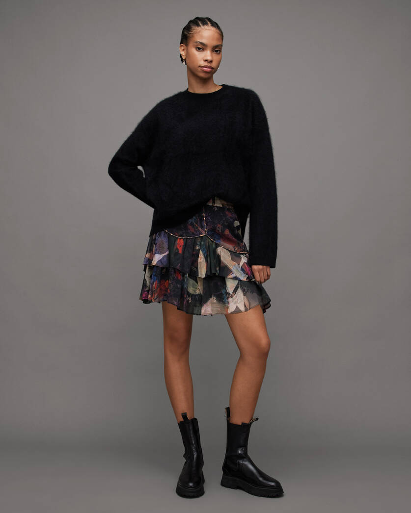Gemma Tippi Floral Ruffled Mini Skirt RUST BROWN | ALLSAINTS US