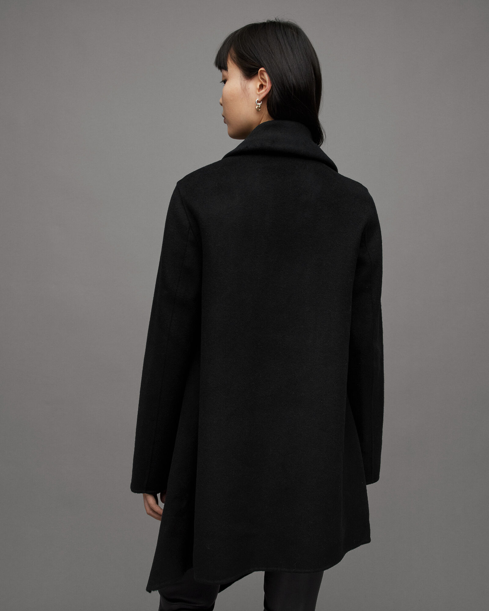 Monument Eve Asymmetric Draped Coat Black | ALLSAINTS US
