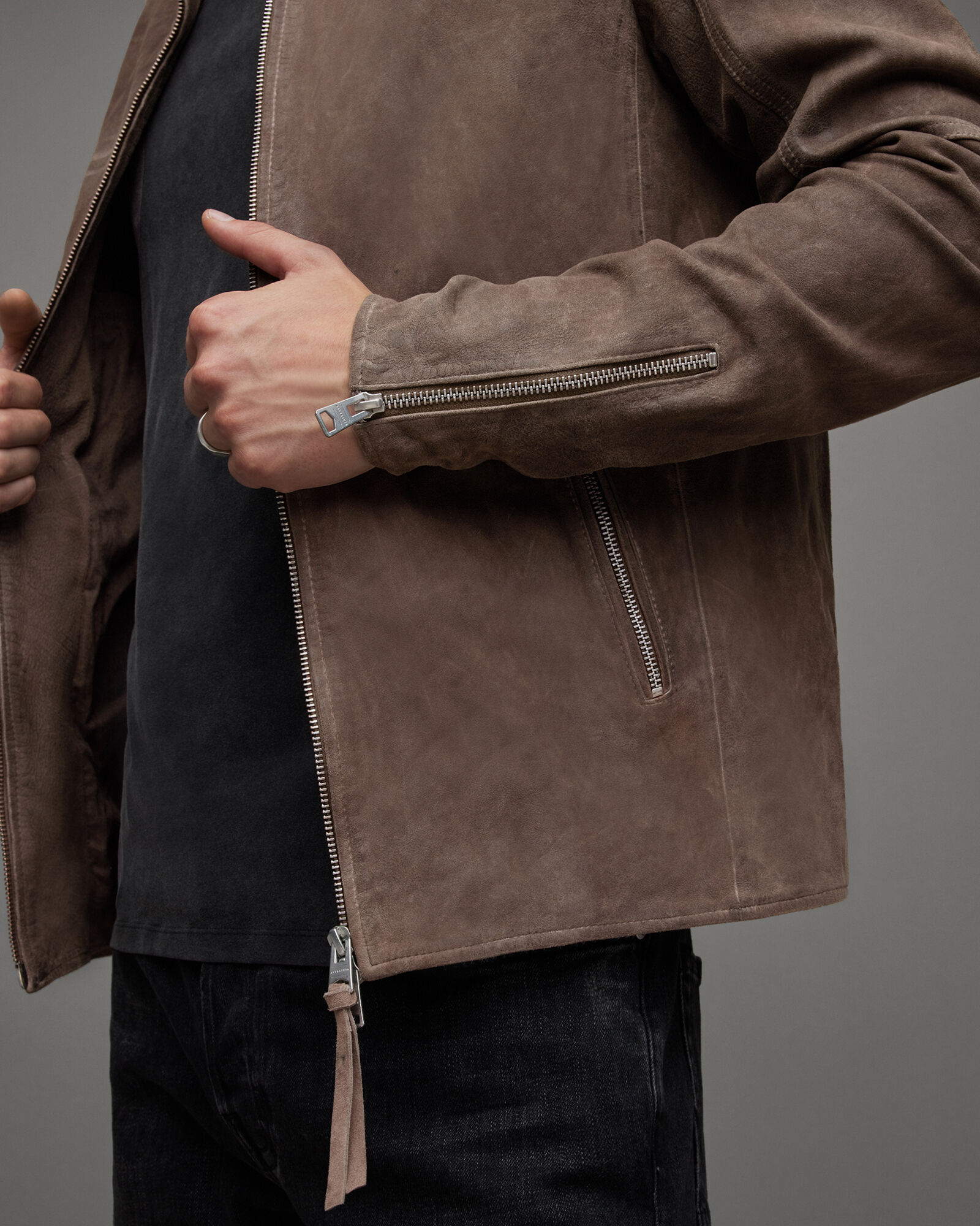 Cora Leather Snap Back Collar Jacket CHAI BROWN | ALLSAINTS US