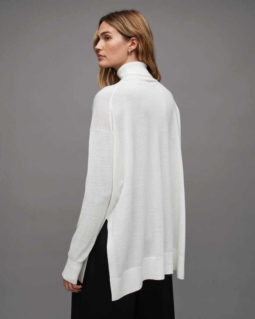 Gala Roll Neck Relaxed Merino Sweater Chalk White | ALLSAINTS US