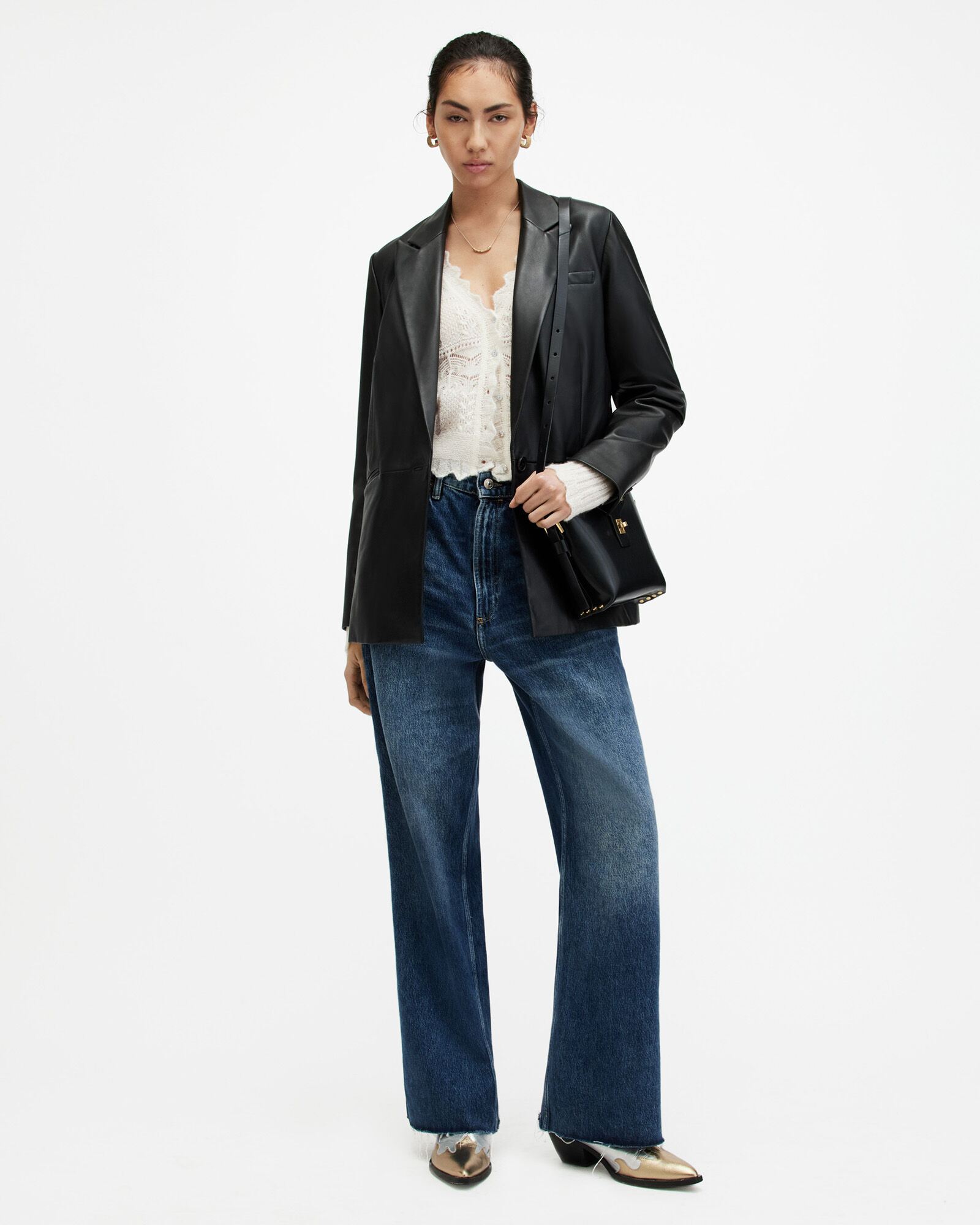 Vanessa Lace Scallop Edge Cardigan Chalk White ALLSAINTS US