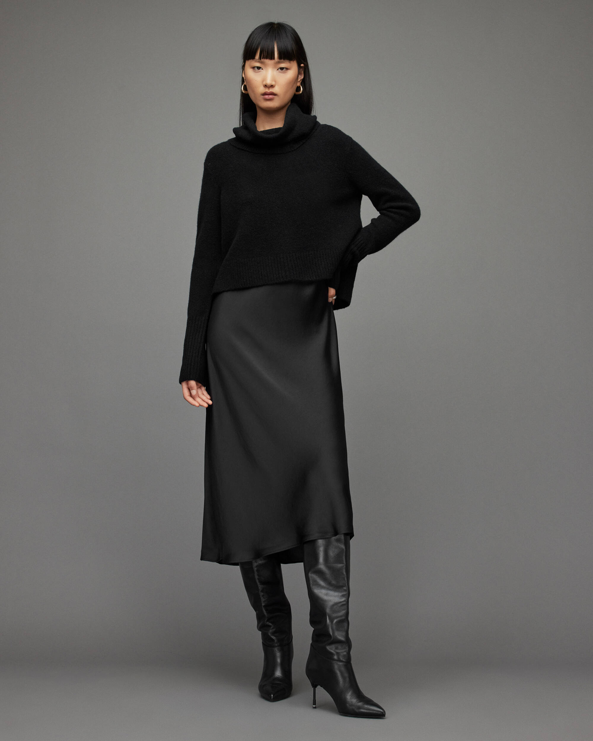 Tierny Roll Neck 2-In-1 Dress Black | ALLSAINTS US