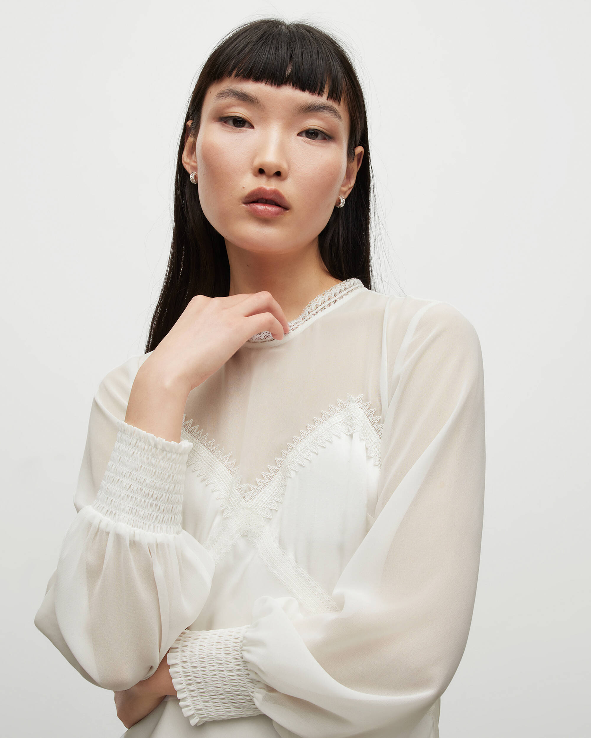 Bailey Silk Blend Sheer Midi Dress Off White | ALLSAINTS US