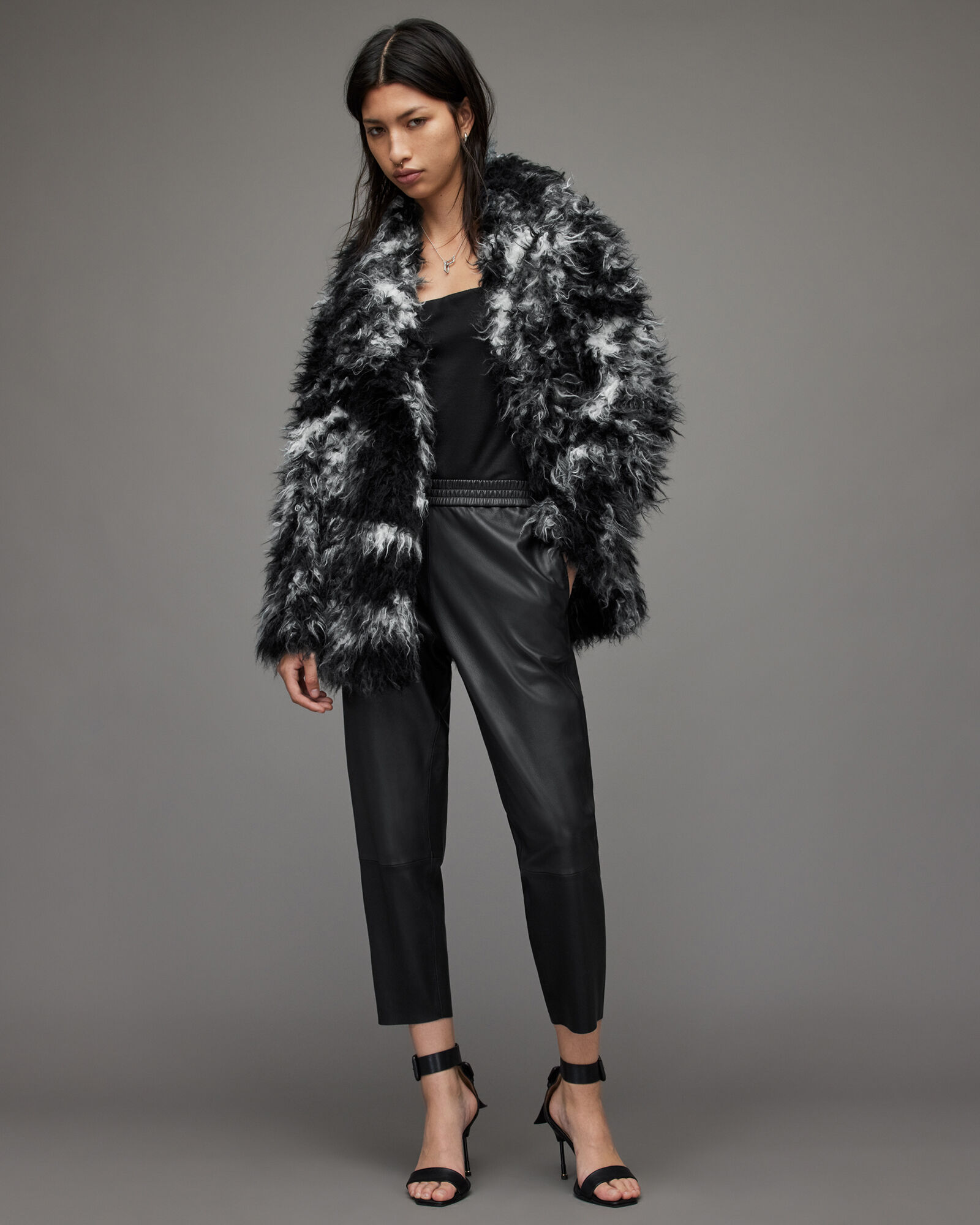 Rupi Faux Fur Coat Black/White | ALLSAINTS US