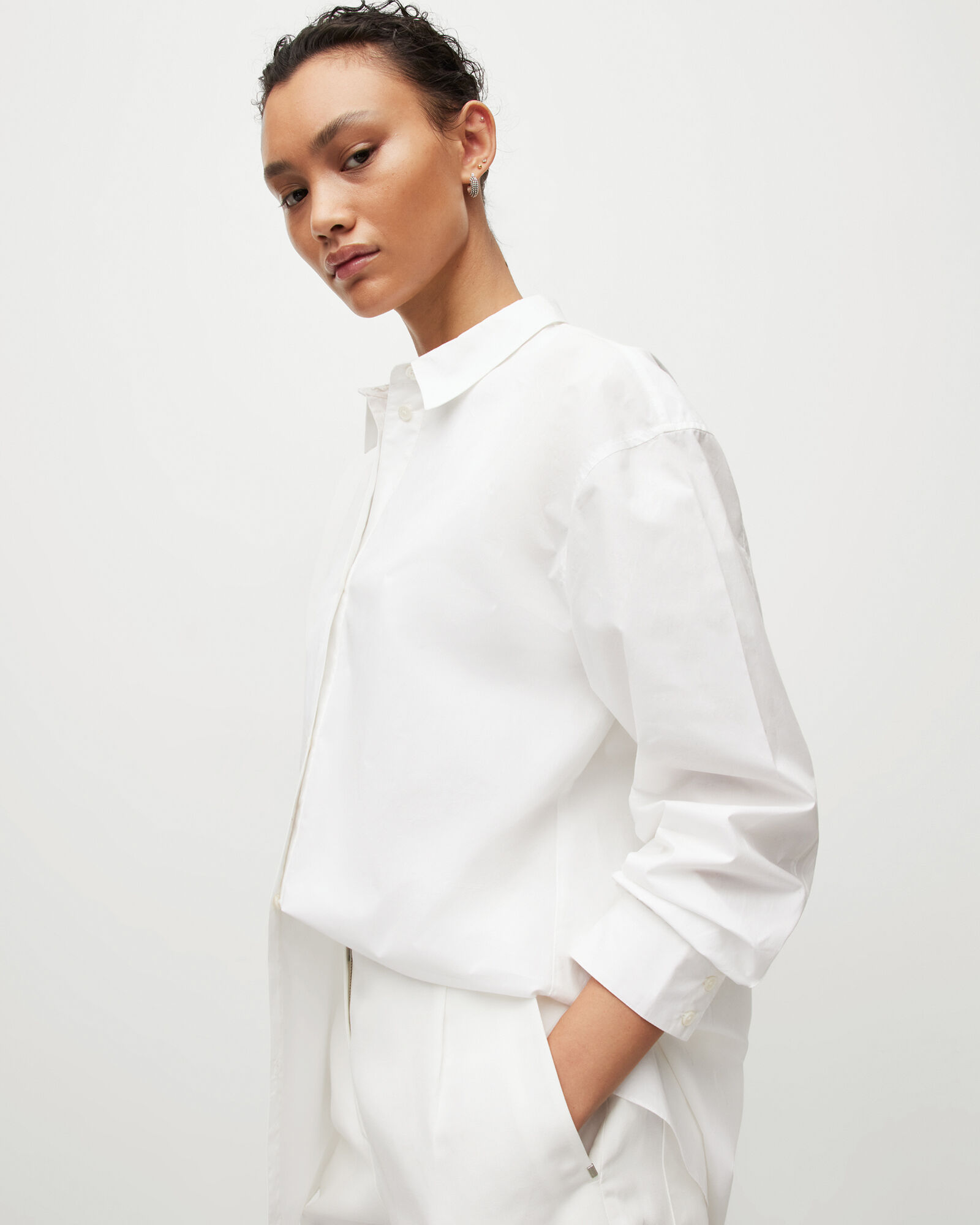 Sasha Oversized Split Hem Shirt Optic White | ALLSAINTS US