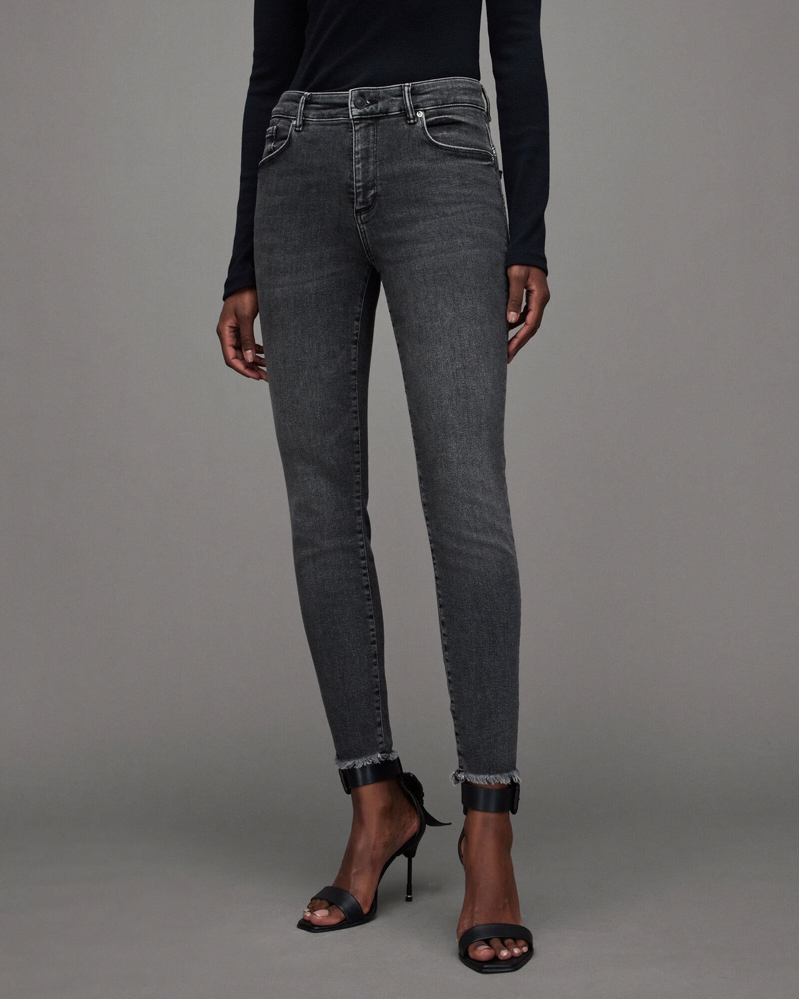 Miller Mid-Rise Stretch Push Up Skinny Jeans Washed Black | ALLSAINTS US