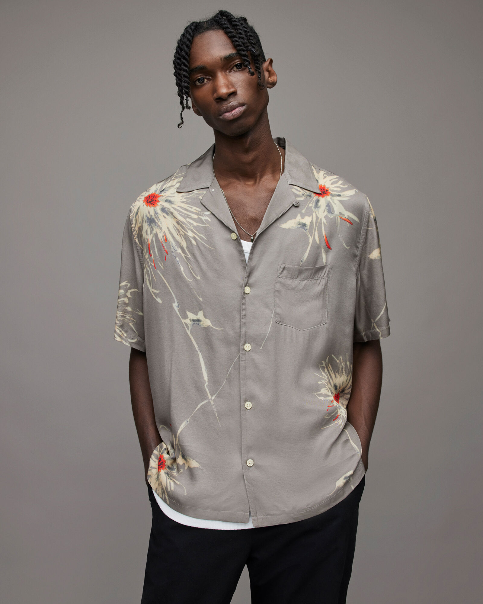 Shibu Tie Dye Floral Shirt TIN GREY | ALLSAINTS US