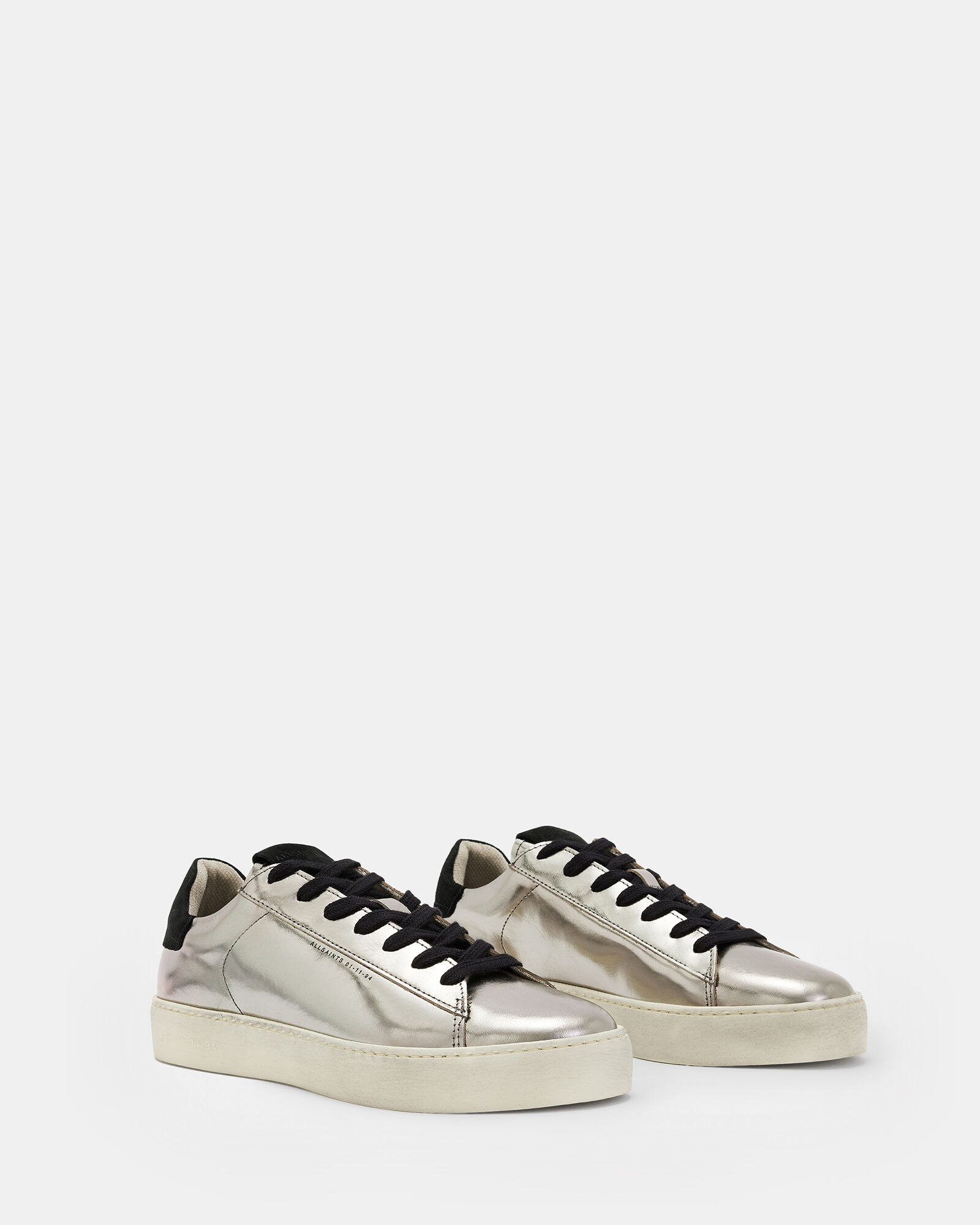 Shana Metallic Leather Sneakers Silver ALLSAINTS US
