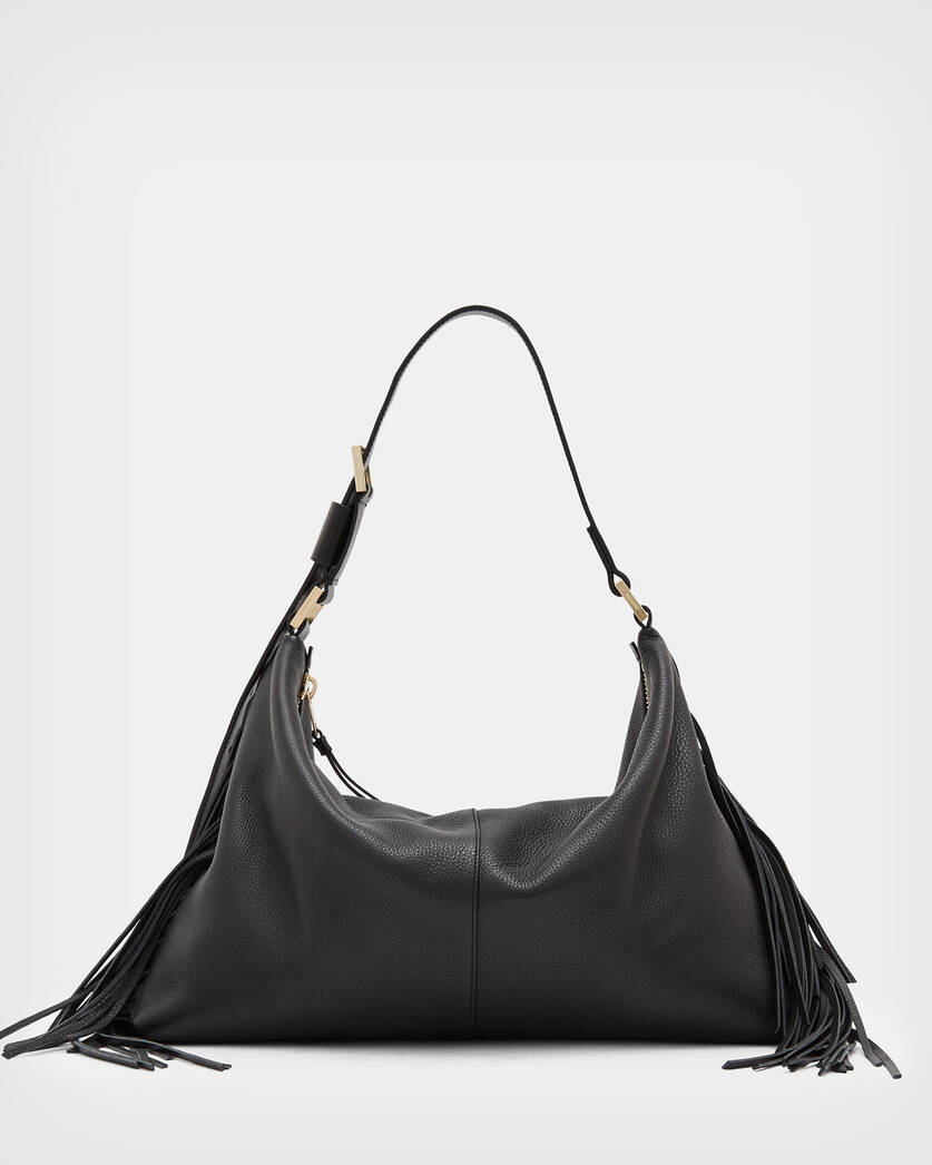 Edbury Leather Fringed Shoulder Bag Black