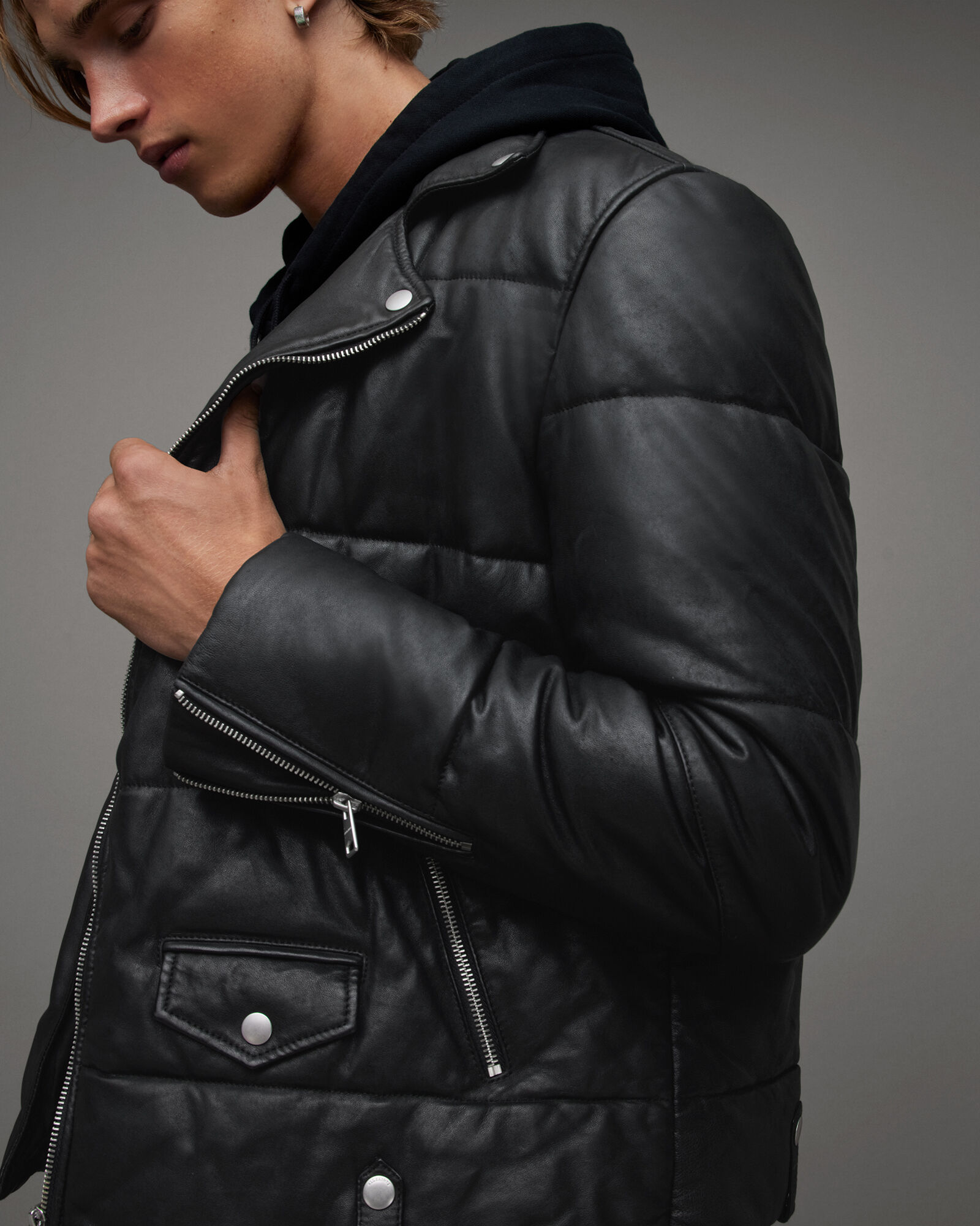 Ryder Quilted Puffer Leather Biker Jacket